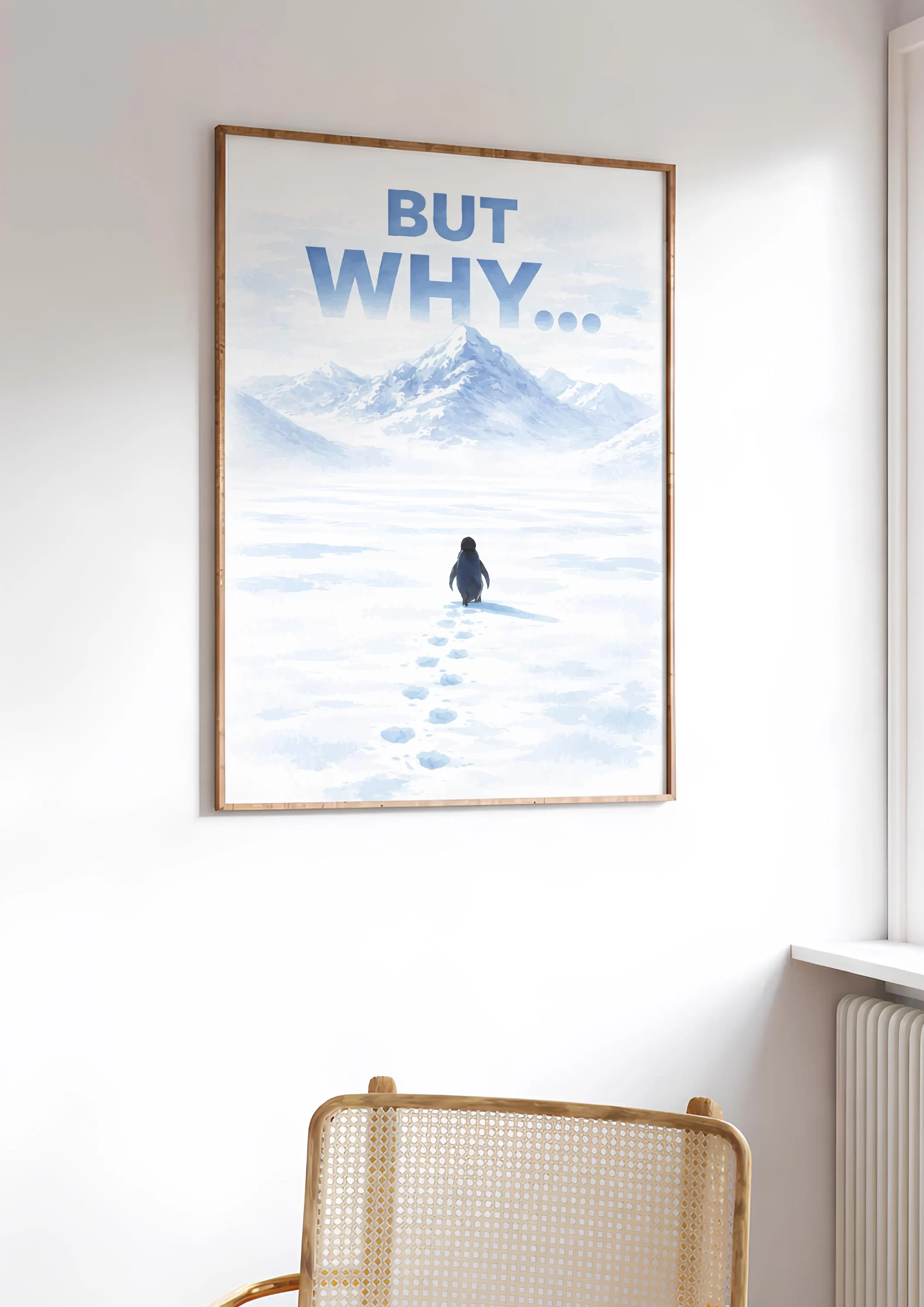 But Why? Watercolor Arctic Poster – Inspirational Nihilist Penguin Wall Art, Minimalist Nordic Home & Office Decor – Calm Wall Art by Artsify thumbnail 2