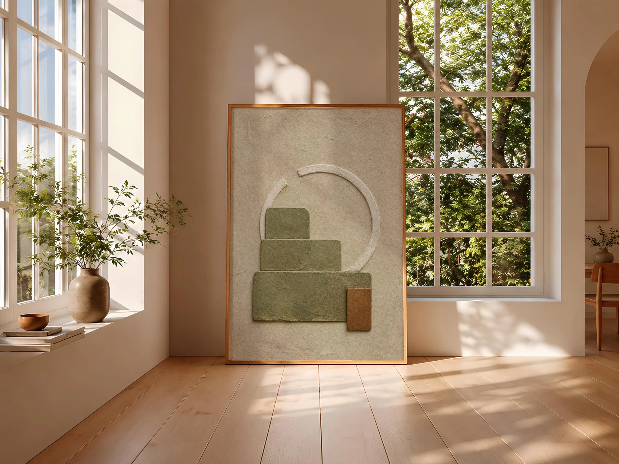 Olive Green Geometric Wall Art, Neutral Textured Minimalist Print, Japandi Relief Poster, Housewarming Gift – Calm Wall Art by Artsify thumbnail 3