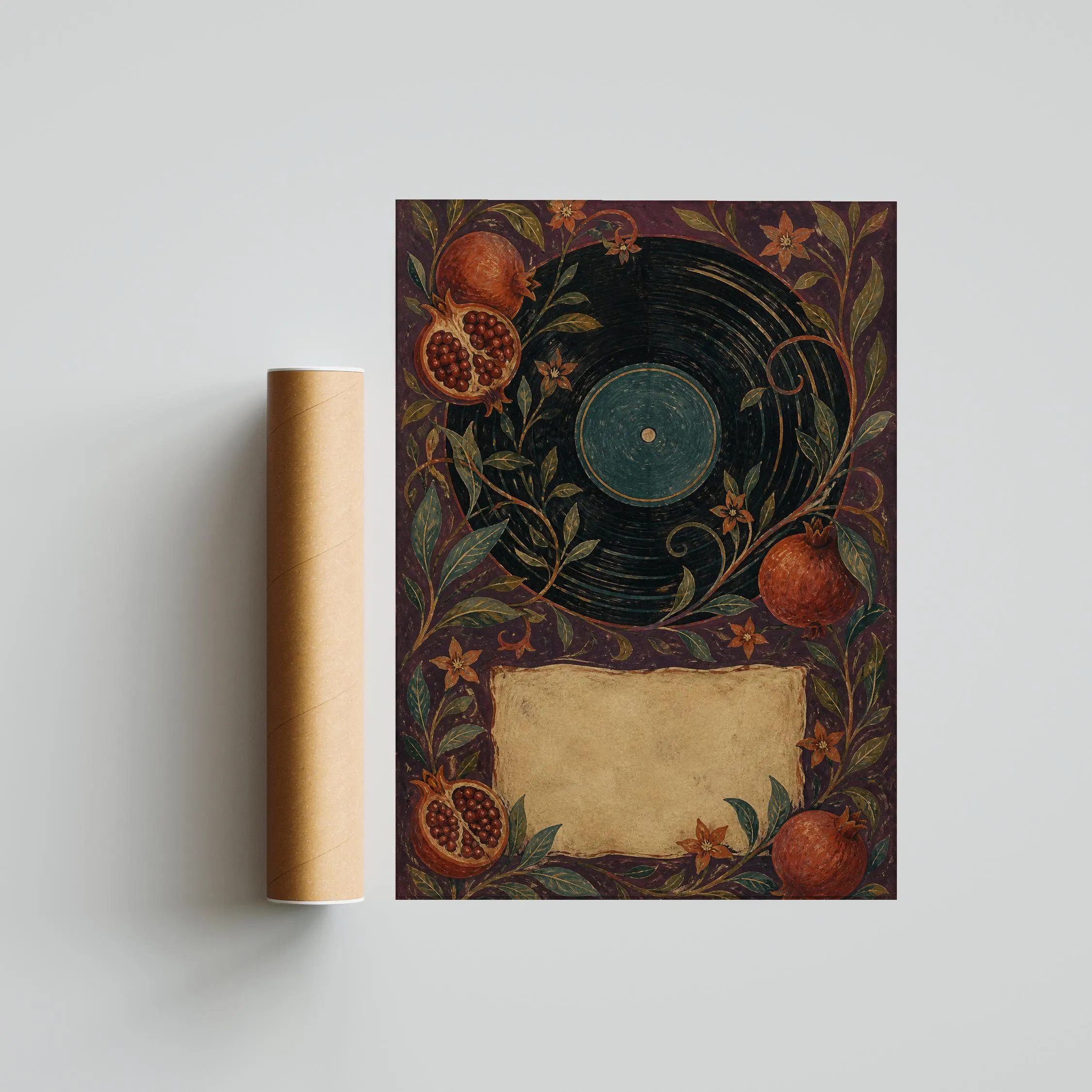Pomegranate Wall Art, Arts and Crafts Botanical Painting, Vinyl Record Kitchen Decor – Calm Wall Art by Artsify thumbnail 5