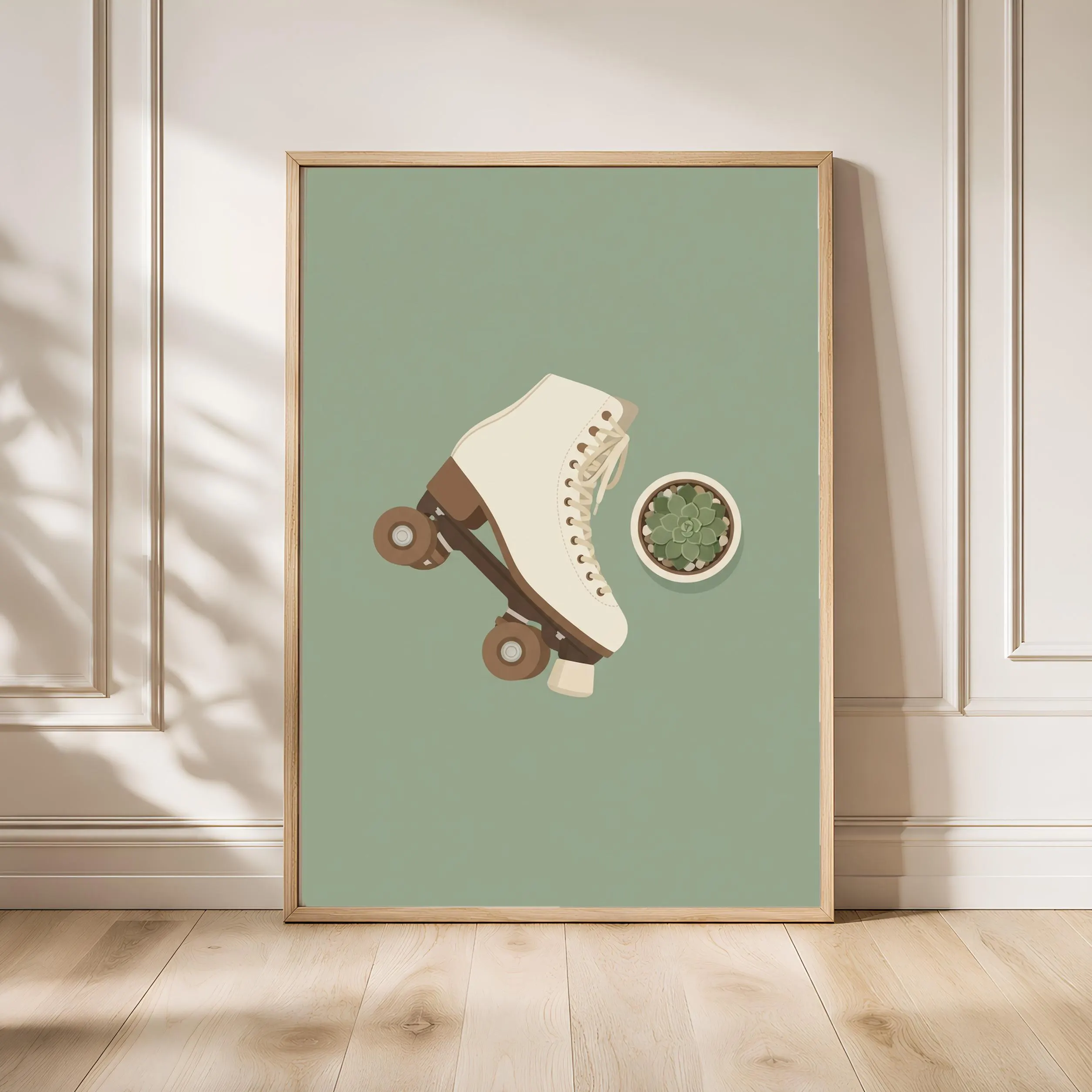 Retro Roller Skate Print, Japandi Poster, Sage Green Wall Art, Skater Gift, Housewarming Gift – Calm Wall Art by Artsify