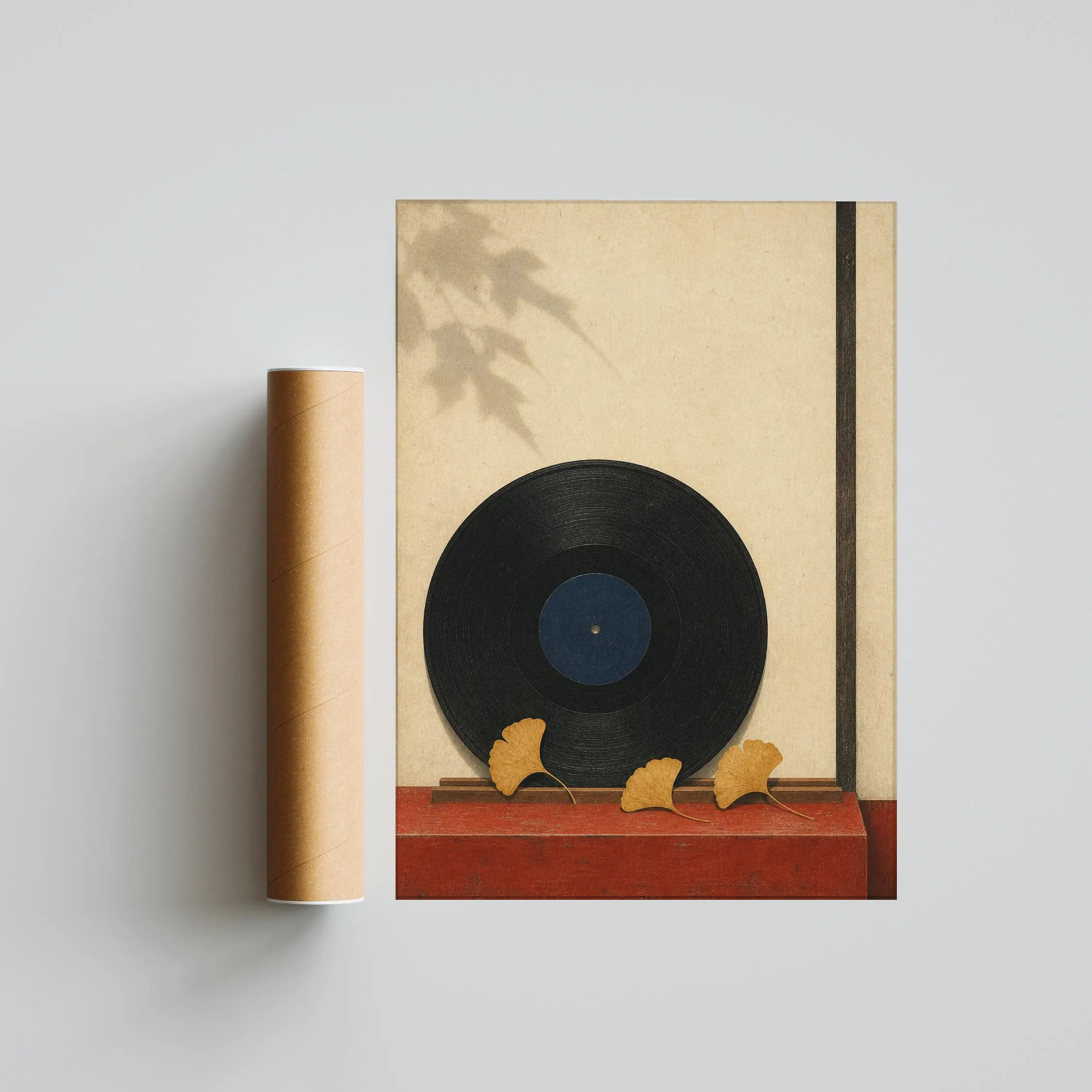 Ginkgo Vinyl Record Print, Japanese Botanical Wall Art, Minimalist Music Poster, Japandi Autumn Decor, Housewarming Gift – Calm Wall Art by Artsify thumbnail 5