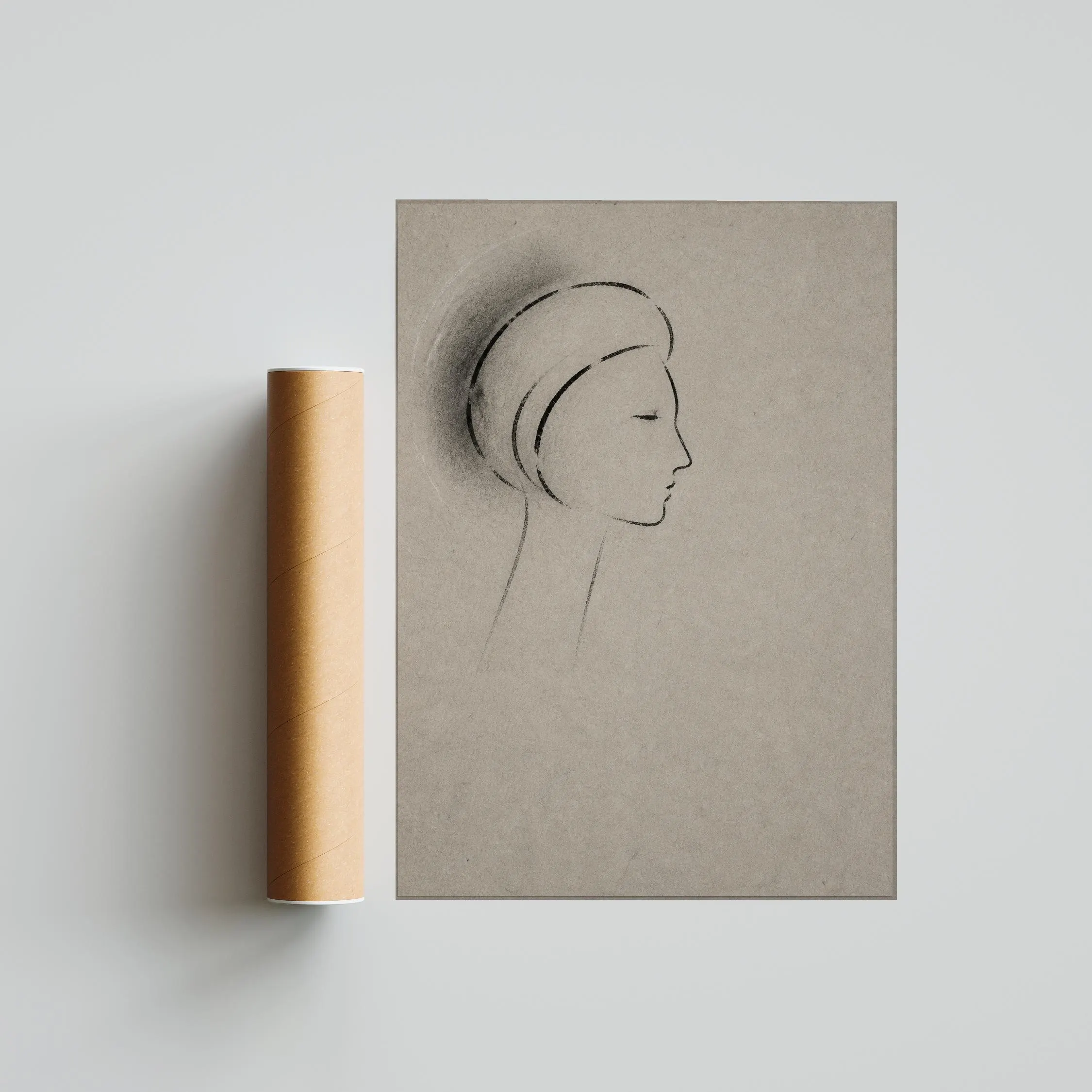 Minimalist Charcoal Portrait Print, Line Art Wall Art, Warm Grey Poster, Housewarming Gift – Calm Wall Art by Artsify thumbnail 5