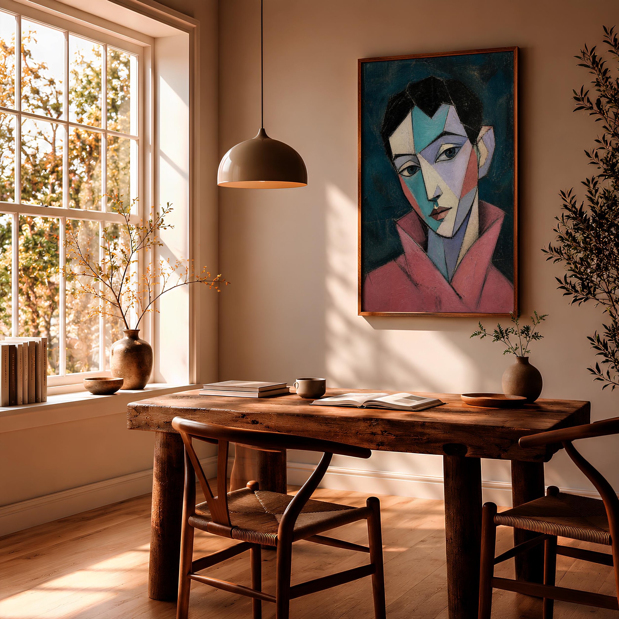 Rose Collar Cubist Portrait Print, Teal Abstract Face Wall Art, Modern Statement Decor – Calm Wall Art by Artsify thumbnail 2