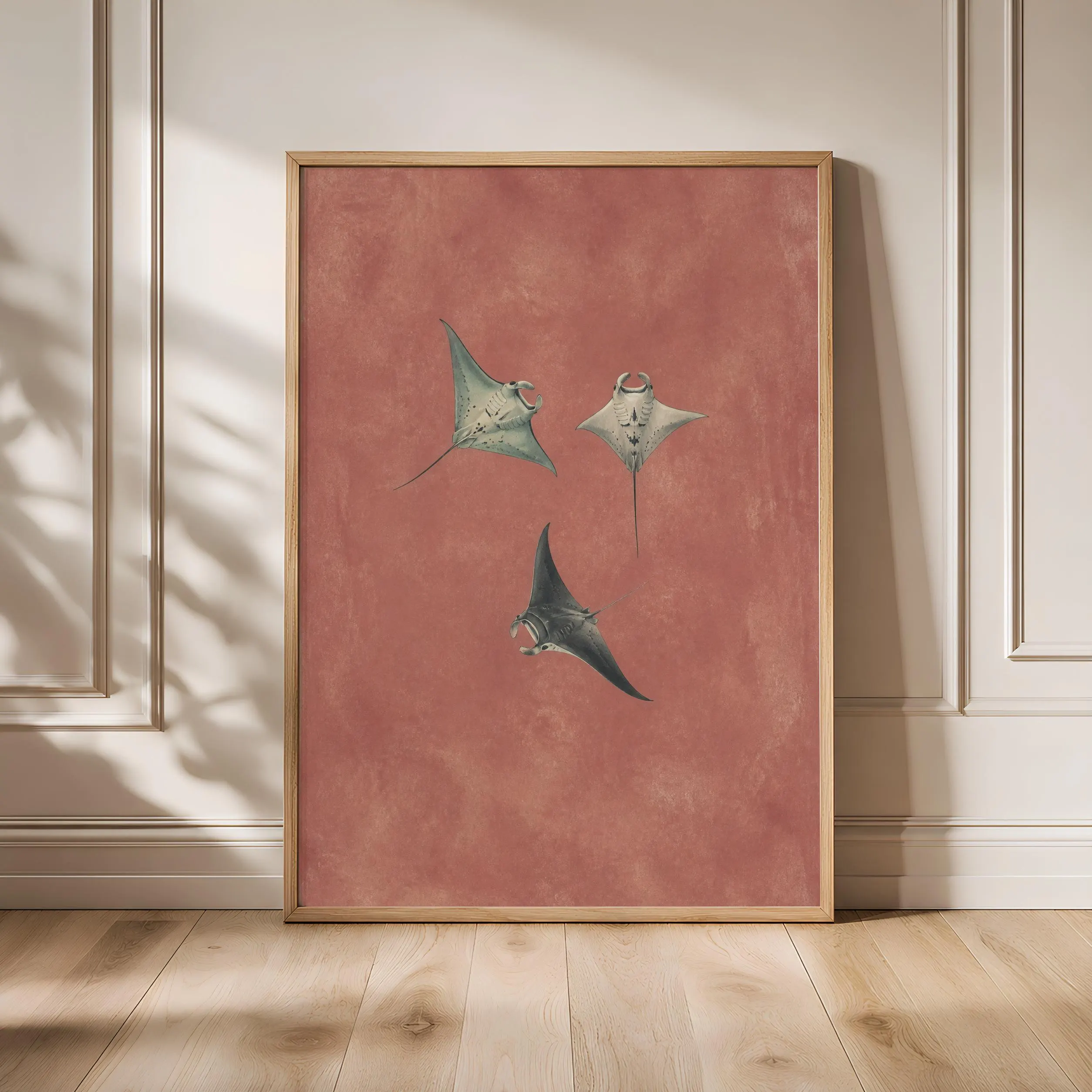 Manta Ray Wall Art, Dusty Rose Minimalist Ocean Painting, Vintage Coastal Print, Housewarming Gift – Calm Wall Art by Artsify