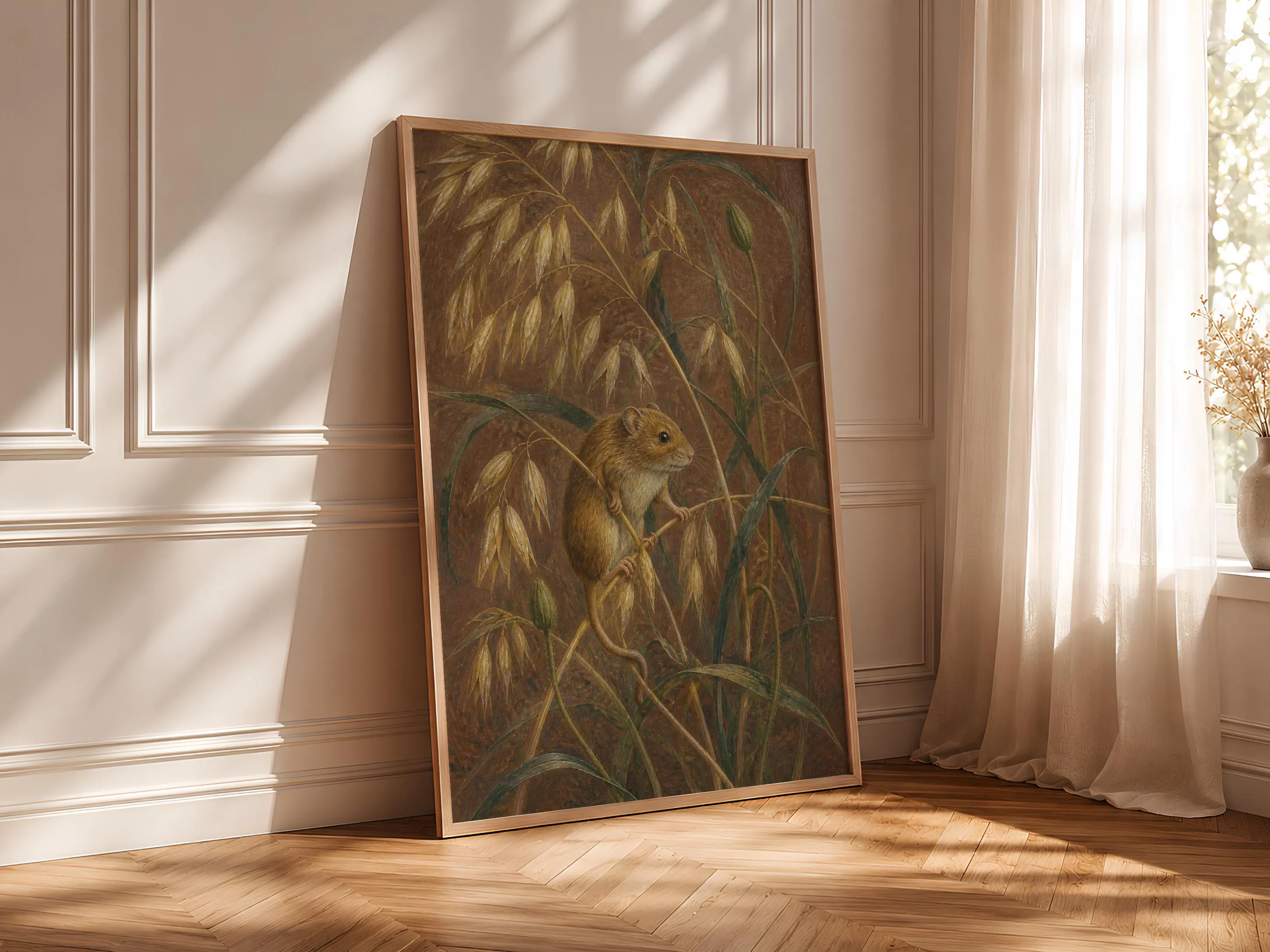 Harvest Mouse Wall Art, Vintage Naturalist Illustration, Warm Tan Meadow Decor Print – Calm Wall Art by Artsify thumbnail 4