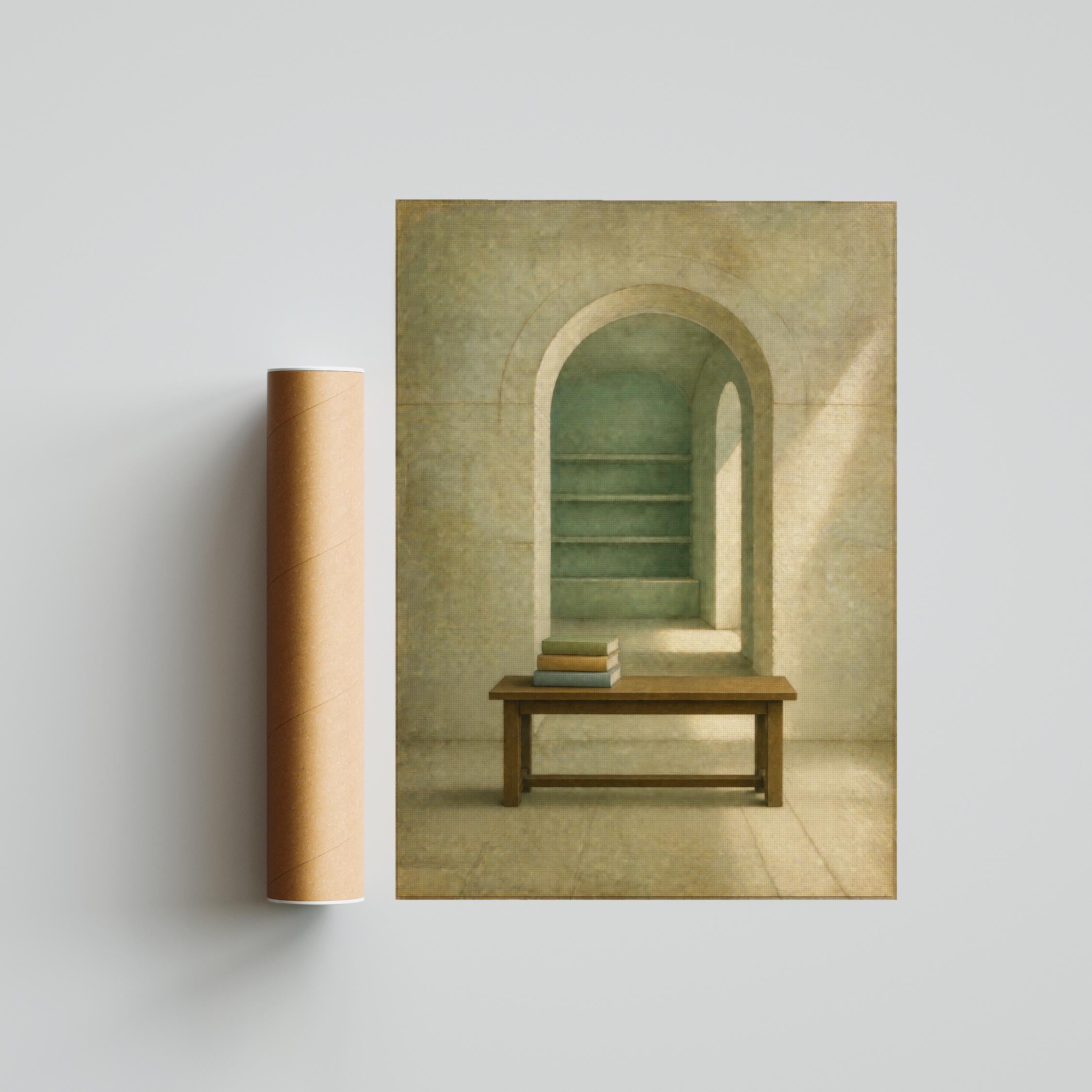 Library Archway Print, Celadon Architectural Wall Art, Moody Reading Room Poster, Housewarming Gift – Calm Wall Art by Artsify thumbnail 5