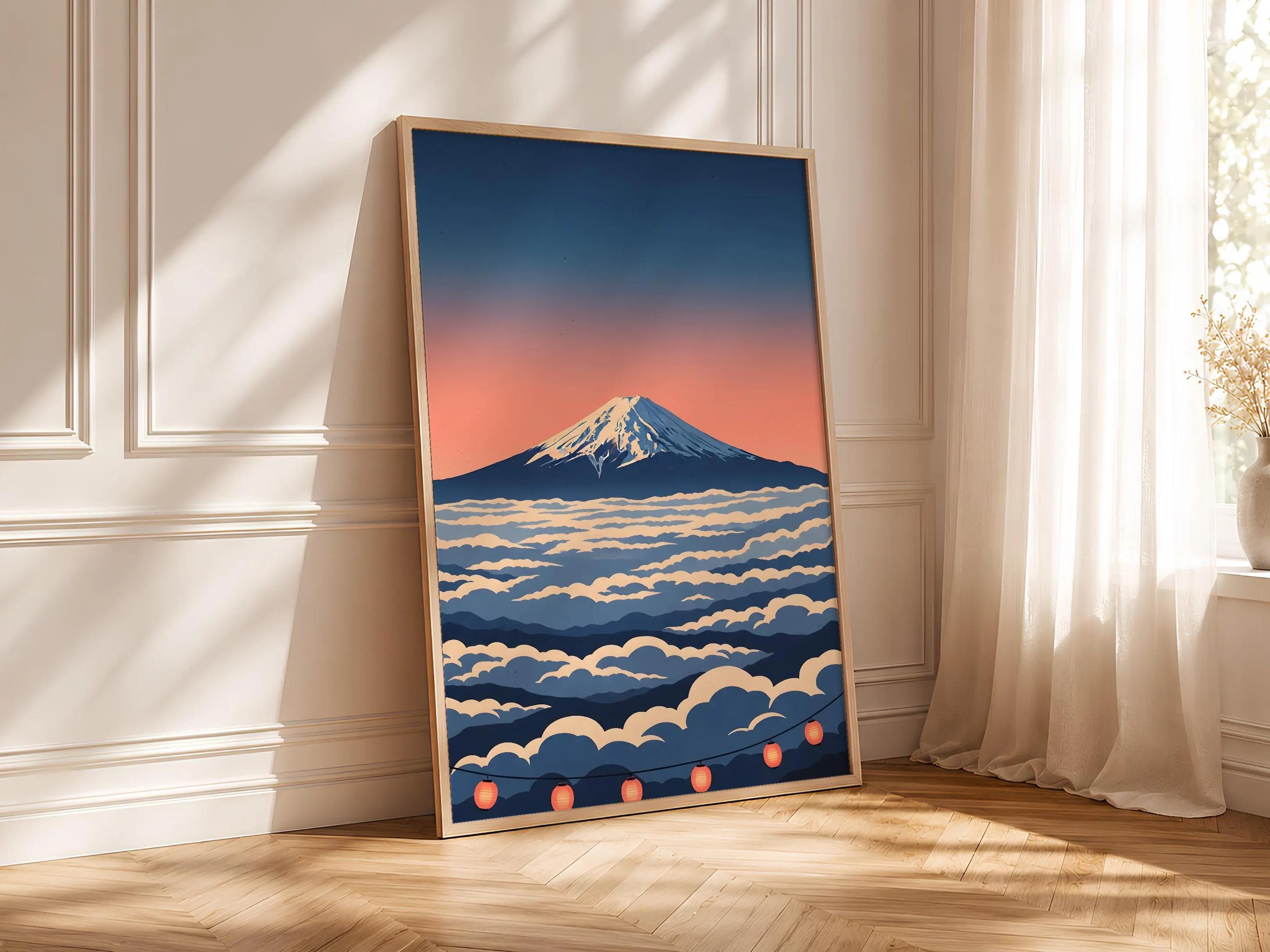 Mount Fuji Print, Japanese Mountain Sunrise Poster, Cloud Sea Woodblock Wall Art, Zen Home Decor, Housewarming Gift – Calm Wall Art by Artsify thumbnail 4