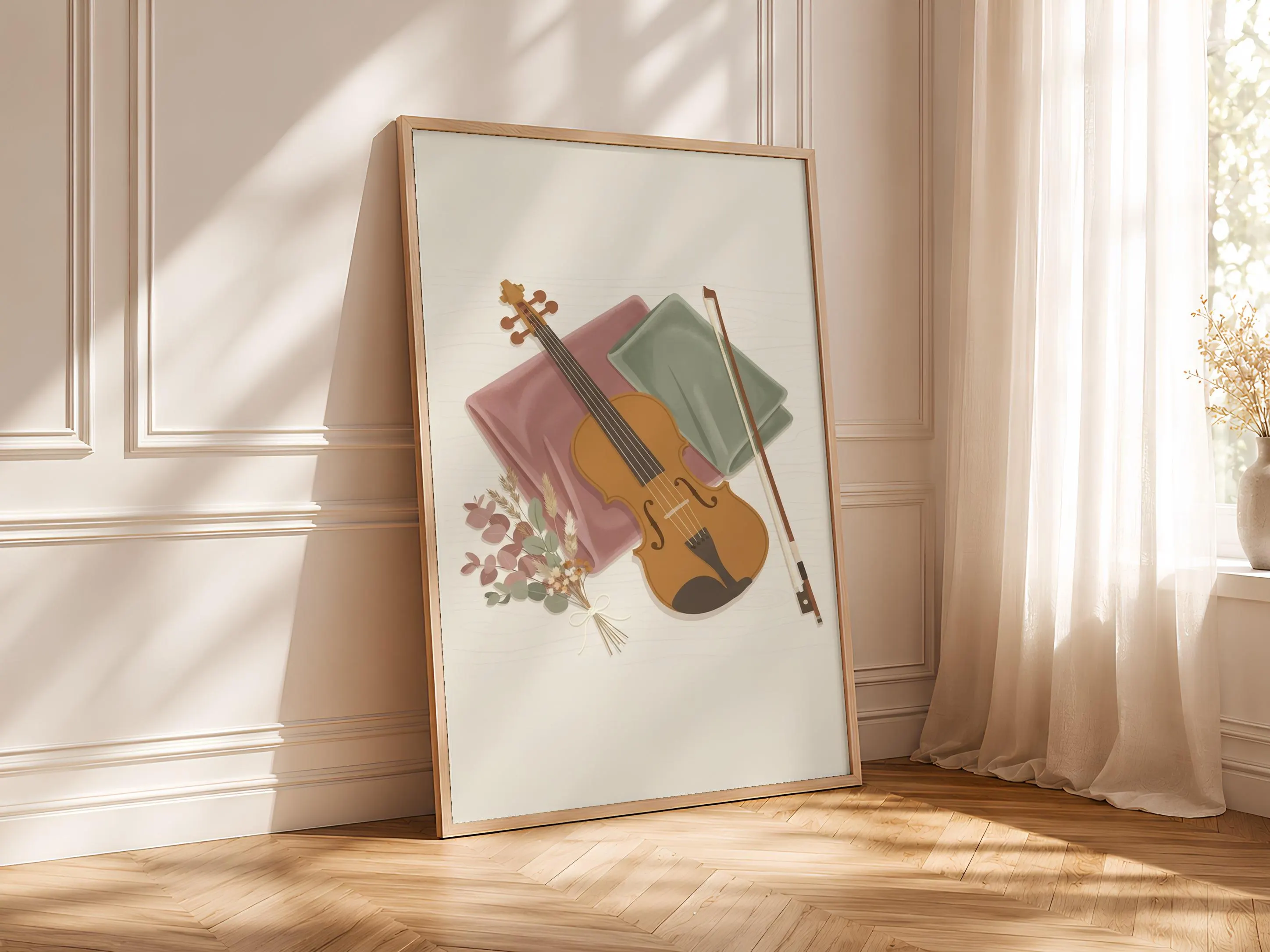 Violin Still Life Print, Japandi Music Room Poster, Dusty Rose Wall Art, Musician Gift, Housewarming Gift – Calm Wall Art by Artsify thumbnail 4