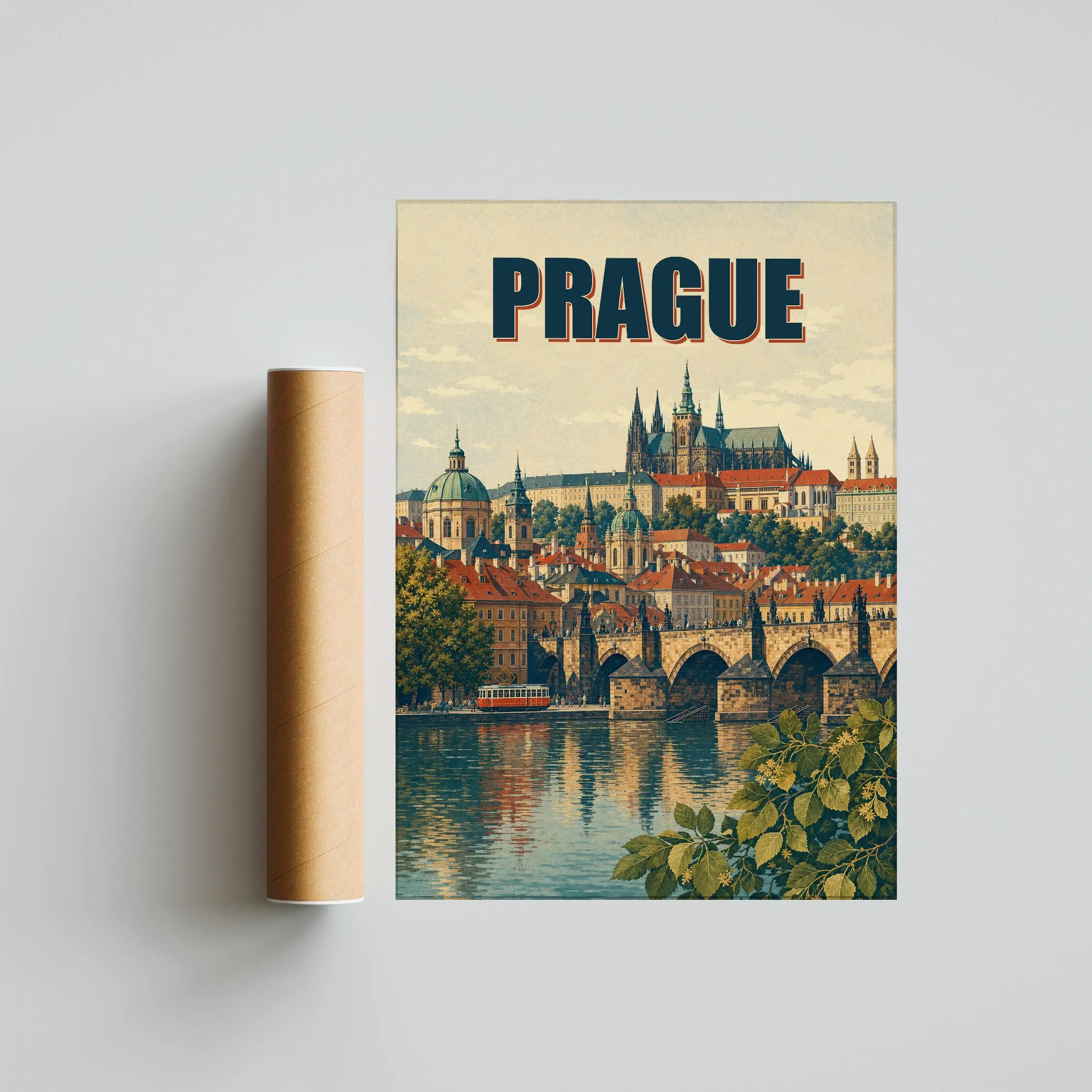 Prague Travel Poster Print, Vintage Skyline Wall Art, Bold Typography Poster, City Name Wall Decor, Housewarming Gift – Calm Wall Art by Artsify thumbnail 5