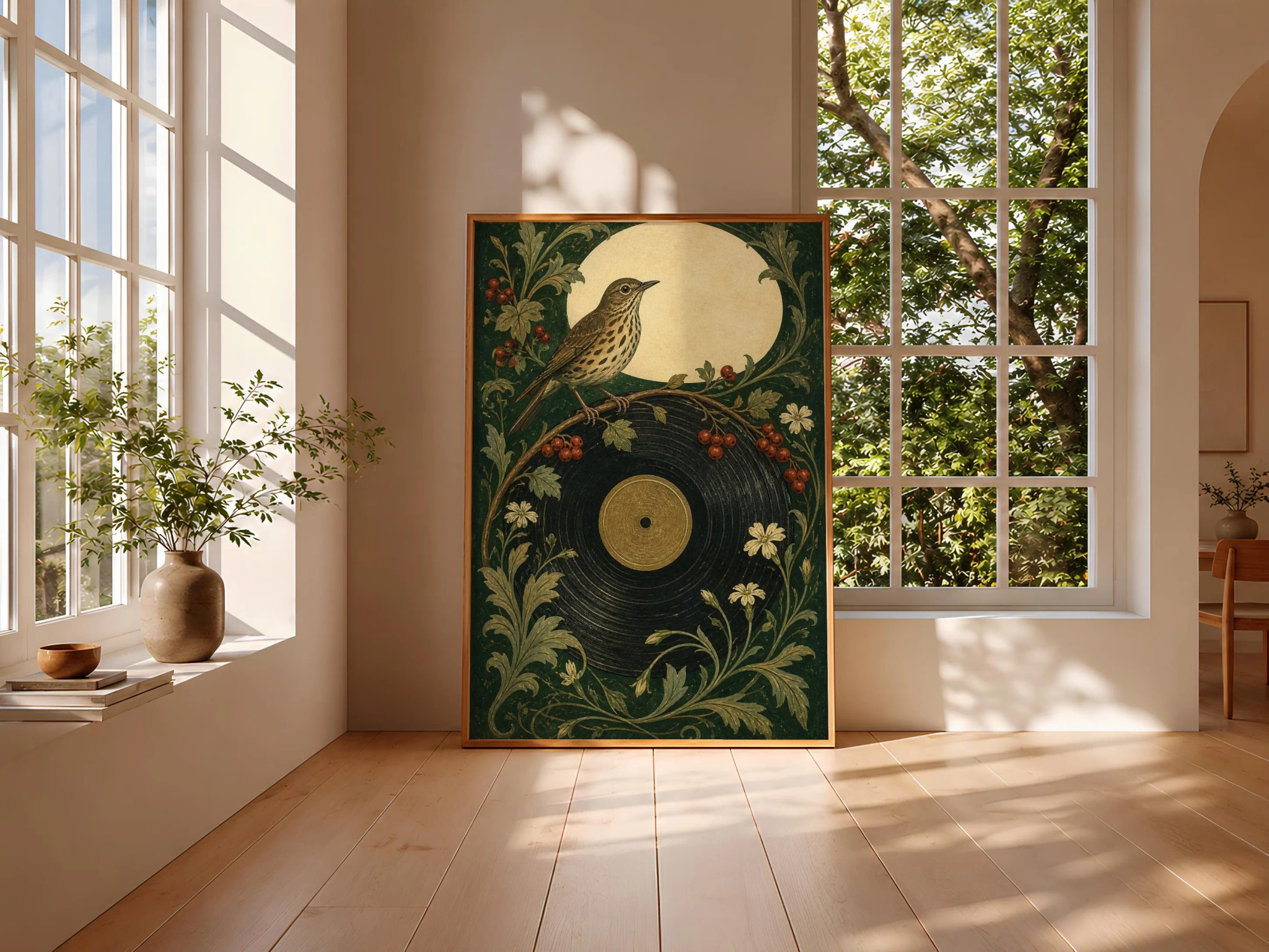 Song Thrush Wall Art, Arts and Crafts Bird Painting, Vintage Vinyl Record Print – Calm Wall Art by Artsify thumbnail 3