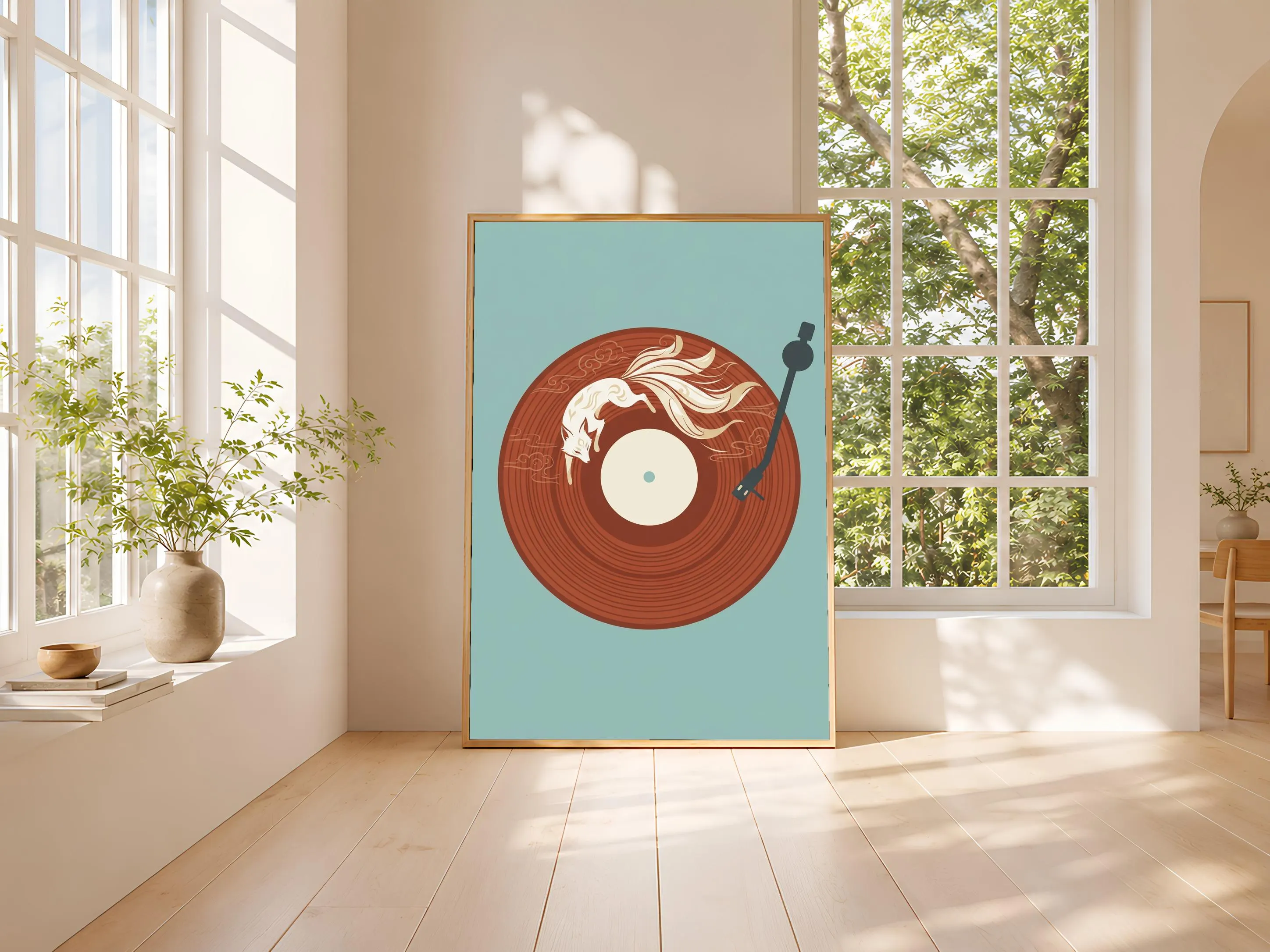 Kitsune Fox Vinyl Record Print, Japanese Spirit Music Poster, Rust Wall Art, Housewarming Gift – Calm Wall Art by Artsify thumbnail 3