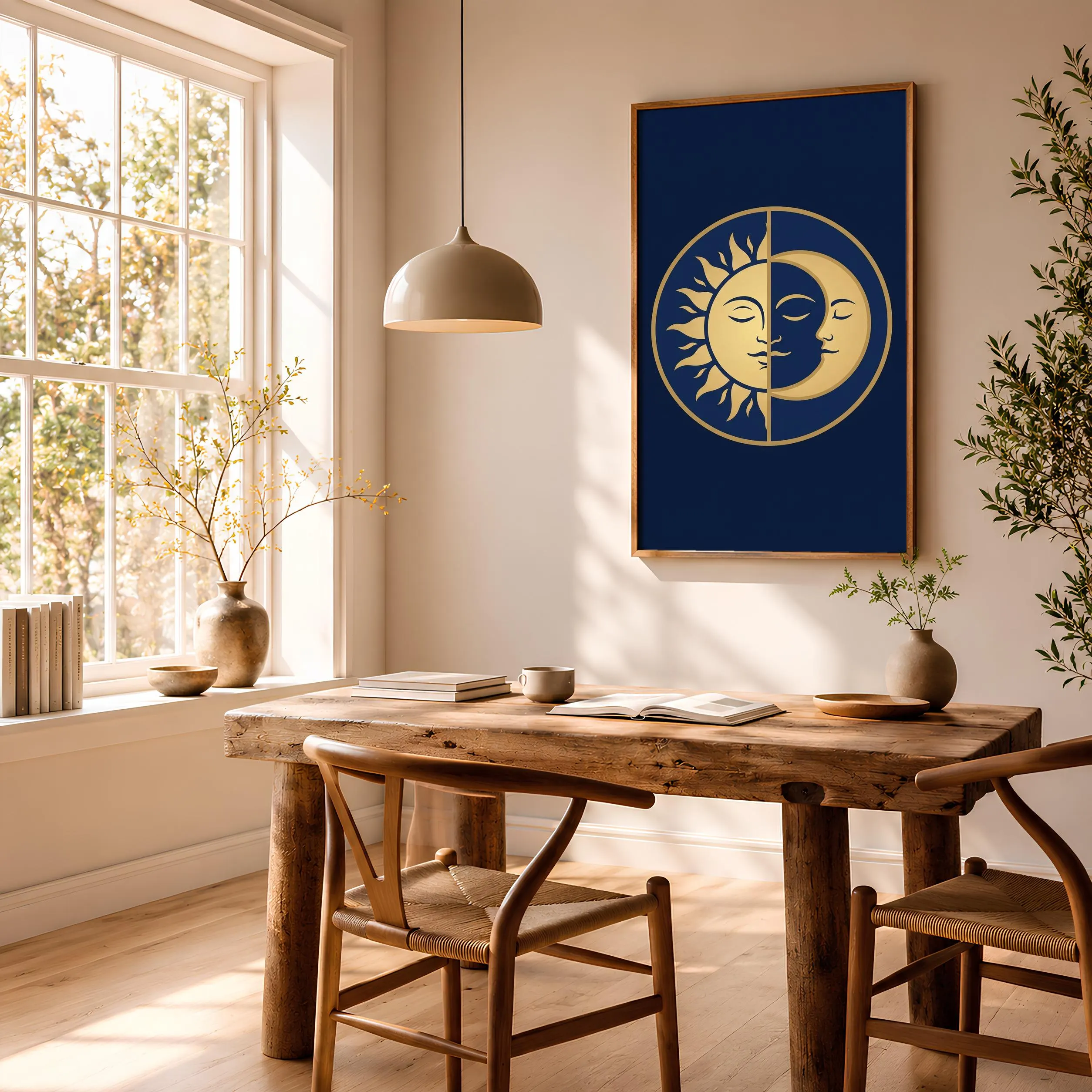 Sun and Moon Medallion Print, Celestial Wall Art, Boho Navy Gold Poster, Bedroom Decor, Housewarming Gift – Calm Wall Art by Artsify thumbnail 2