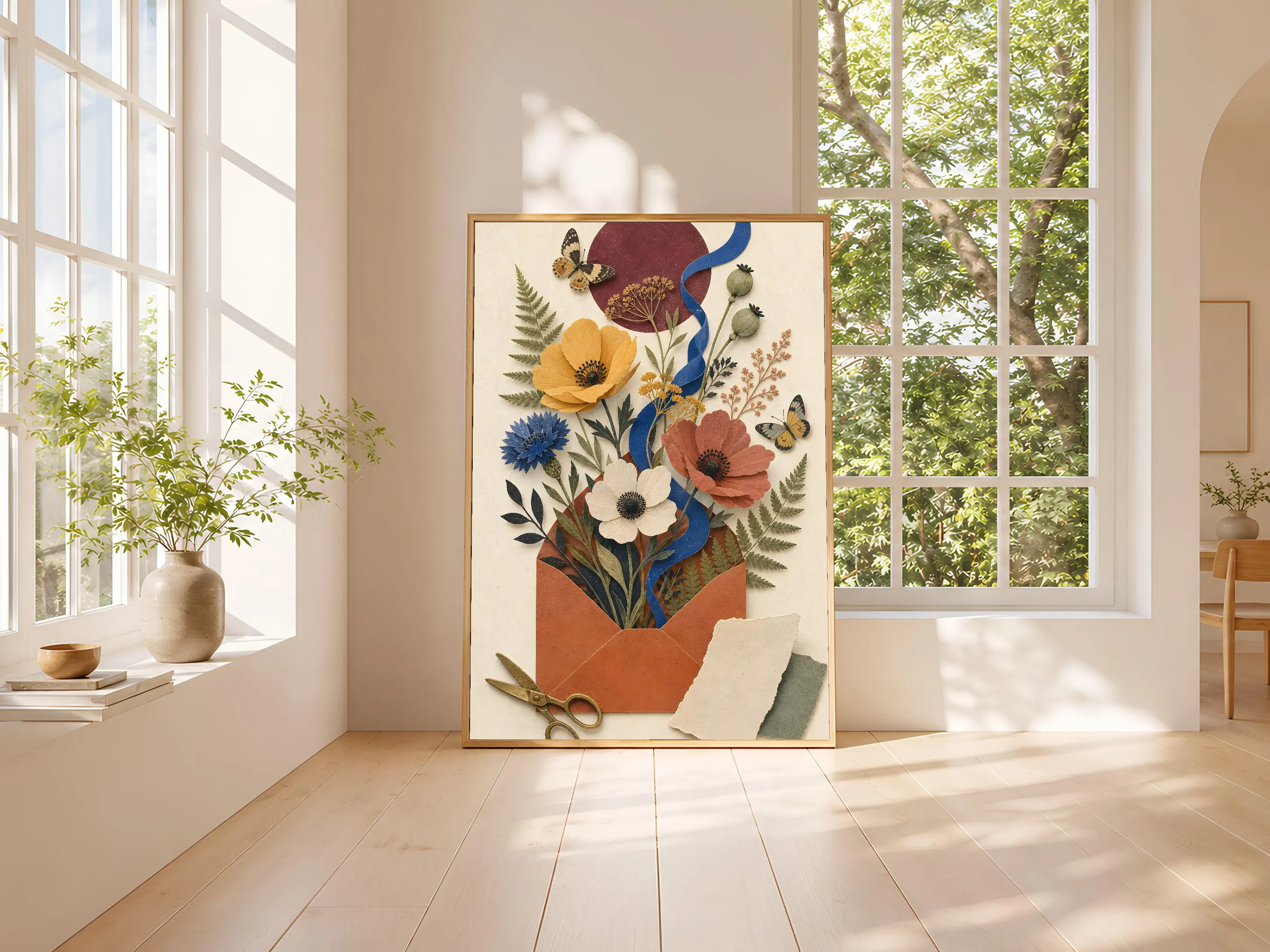 Wildflower Envelope Print, Paper Cut Style Botanical Wall Art, Vintage Stationery Poster, Garden Lover Gift, Housewarming Gift – Calm Wall Art by Artsify thumbnail 3