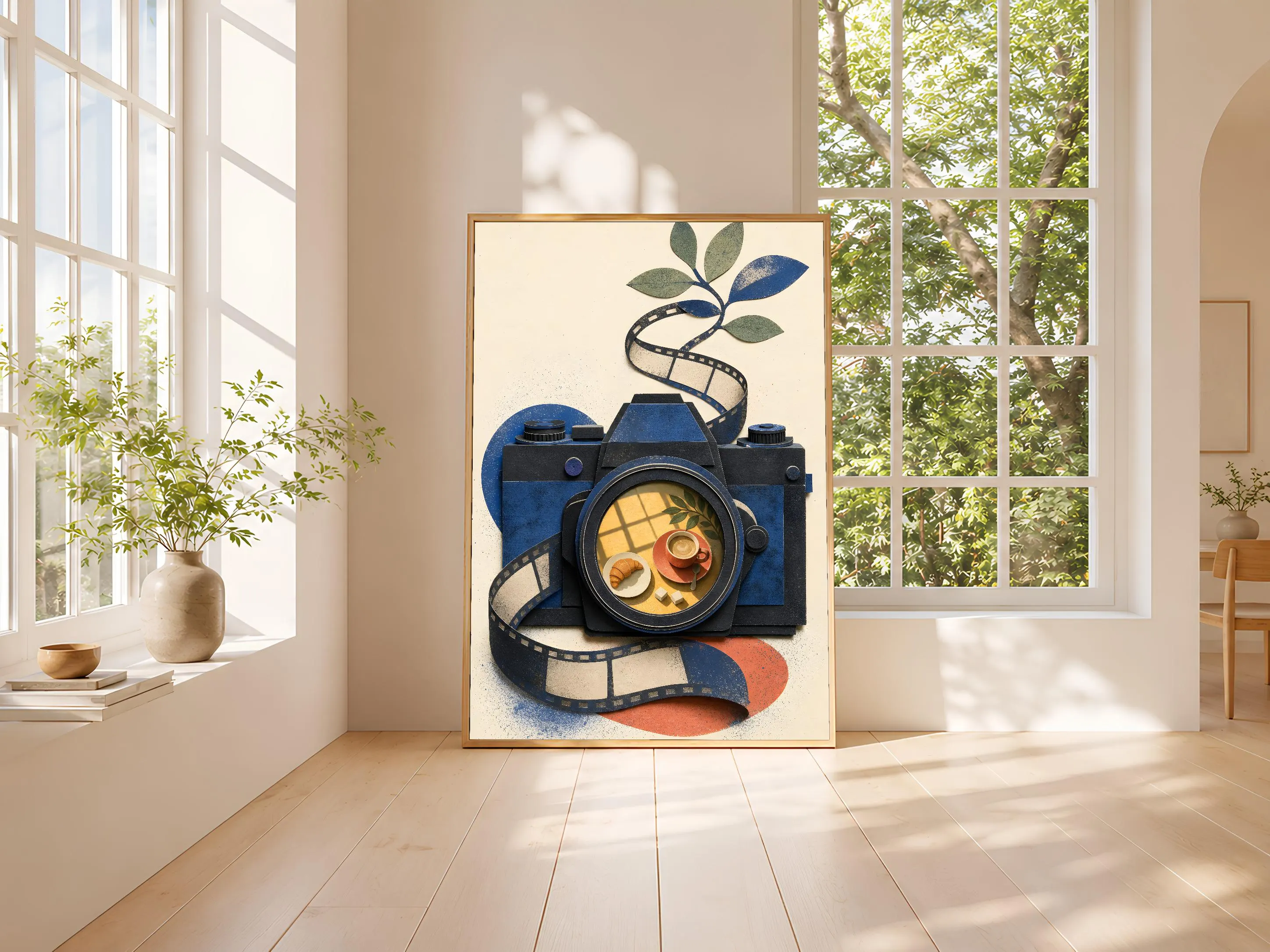 Vintage Camera Print, Coffee and Croissant Wall Art, Paper Cut Style Poster, Cafe Lover Gift, Housewarming Gift – Calm Wall Art by Artsify thumbnail 3