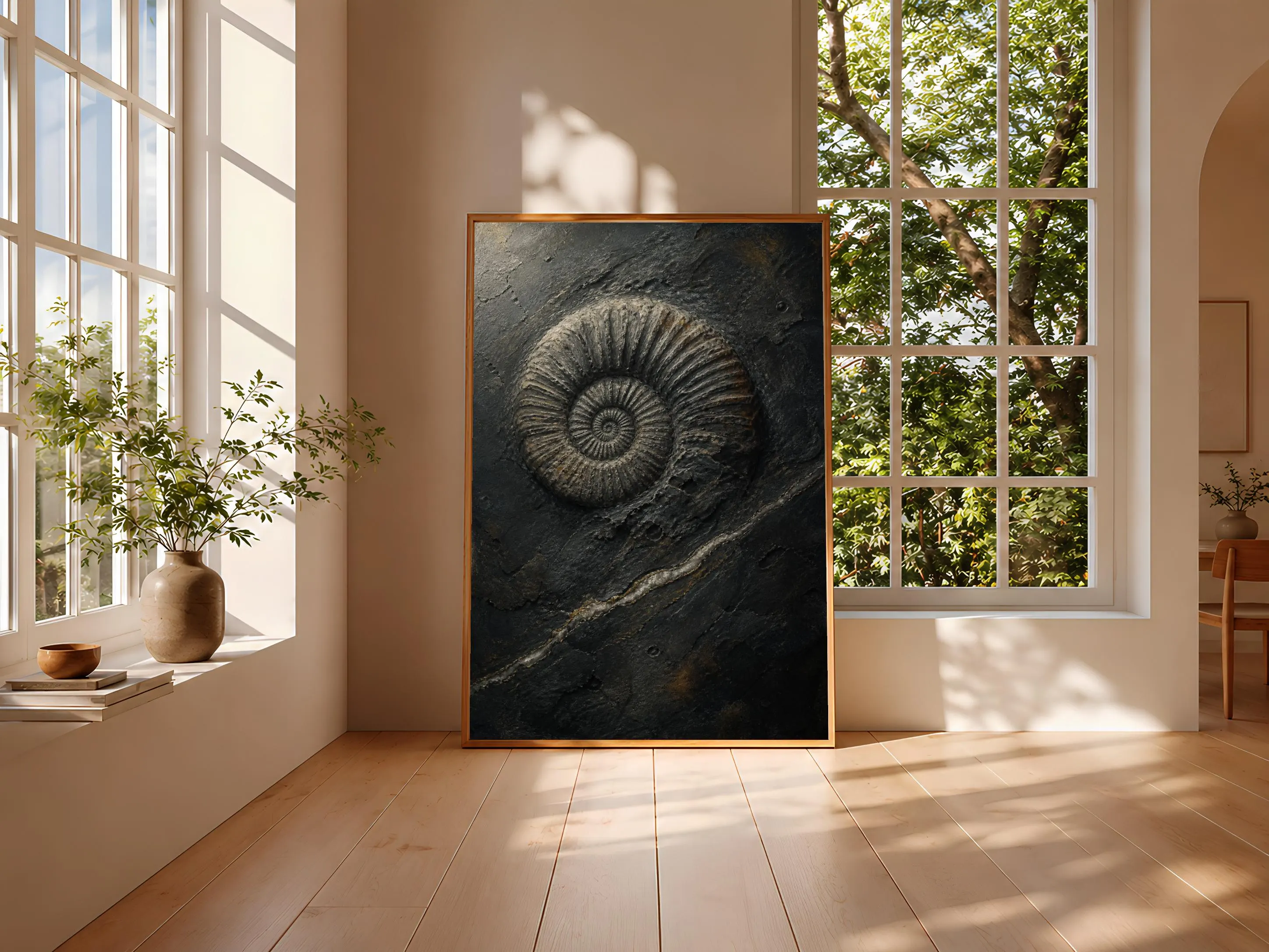 Ammonite Fossil Print, Charcoal Slate Encaustic Wall Art, Mineral Relief Poster, Housewarming Gift – Calm Wall Art by Artsify thumbnail 3