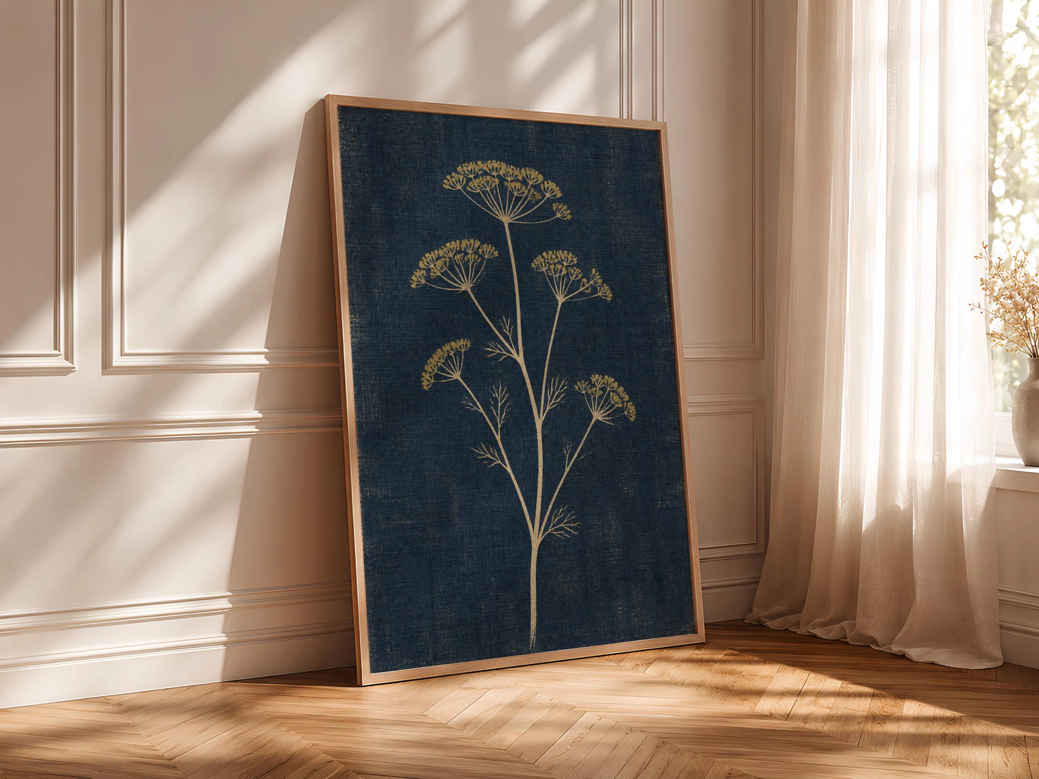 Wild Fennel Wall Art, Minimalist Arts and Crafts Botanical Print, Indigo Herb Decor – Calm Wall Art by Artsify thumbnail 4