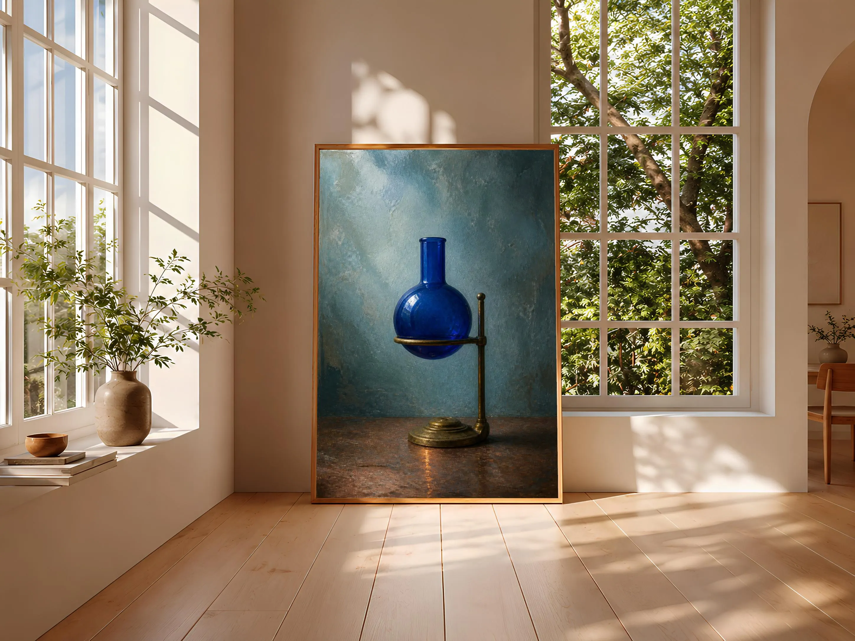 Cobalt Flask Wall Art, Vintage Chemistry Oil Painting Print – Calm Wall Art by Artsify thumbnail 3
