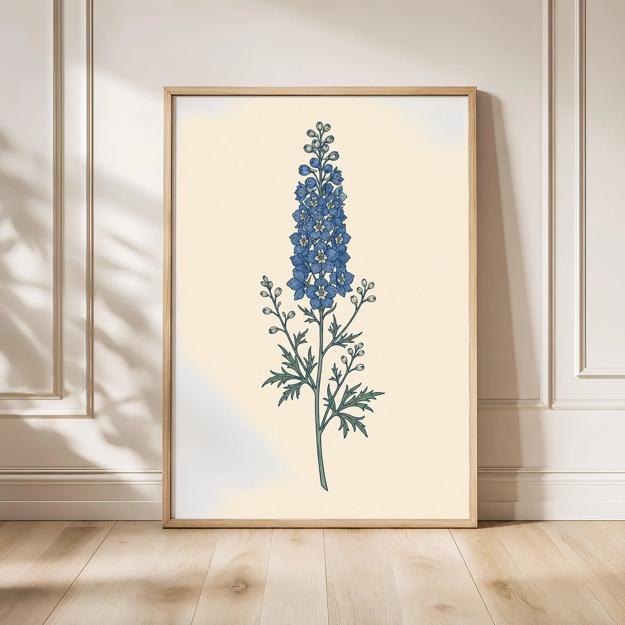 William Morris Delphinium Print, Arts and Crafts Botanical Line Art, Minimal Flower Poster, Office Decor, Housewarming Gift – Calm Wall Art by Artsify