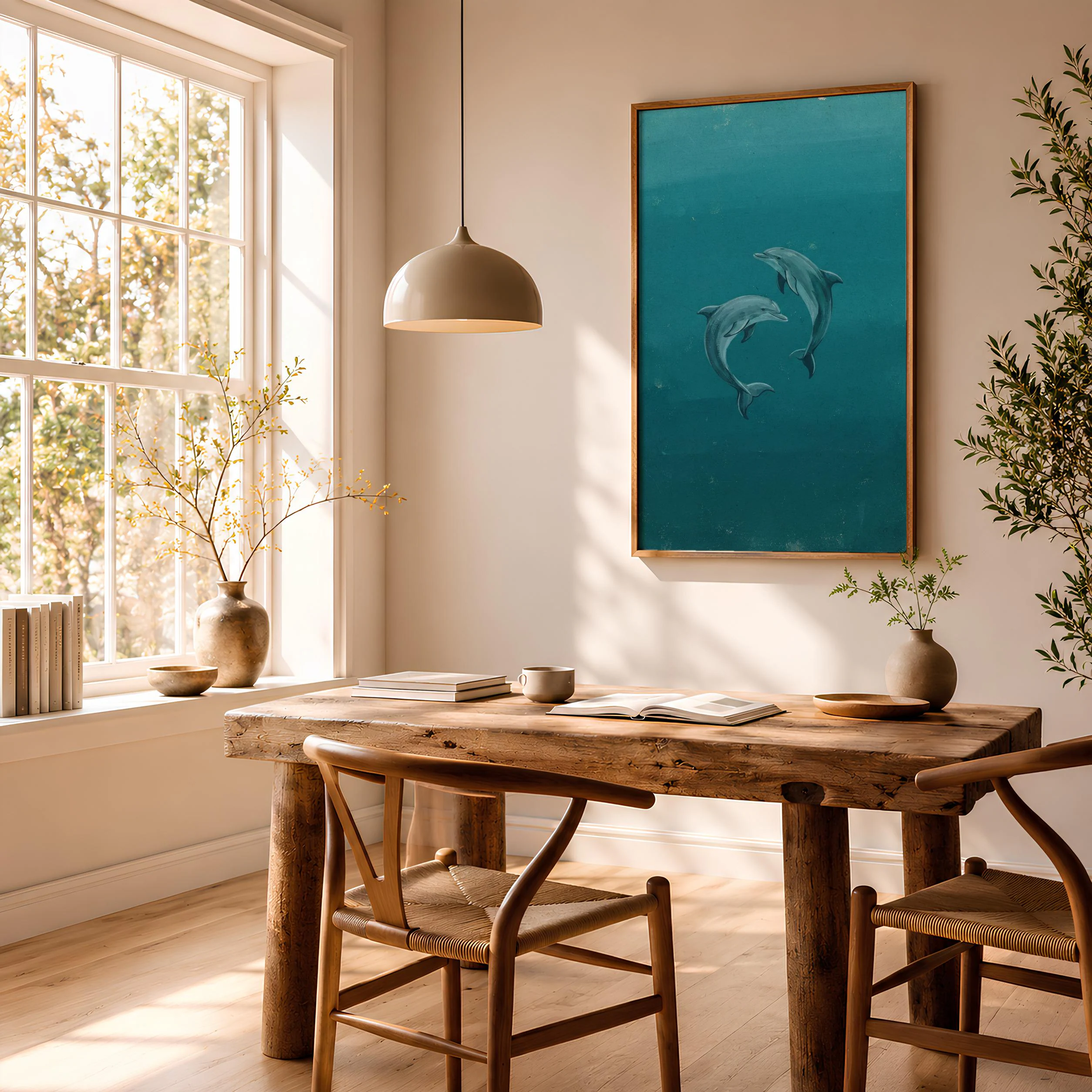 Dolphin Wall Art, Teal Minimalist Ocean Painting, Vintage Coastal Print, Housewarming Gift – Calm Wall Art by Artsify thumbnail 2
