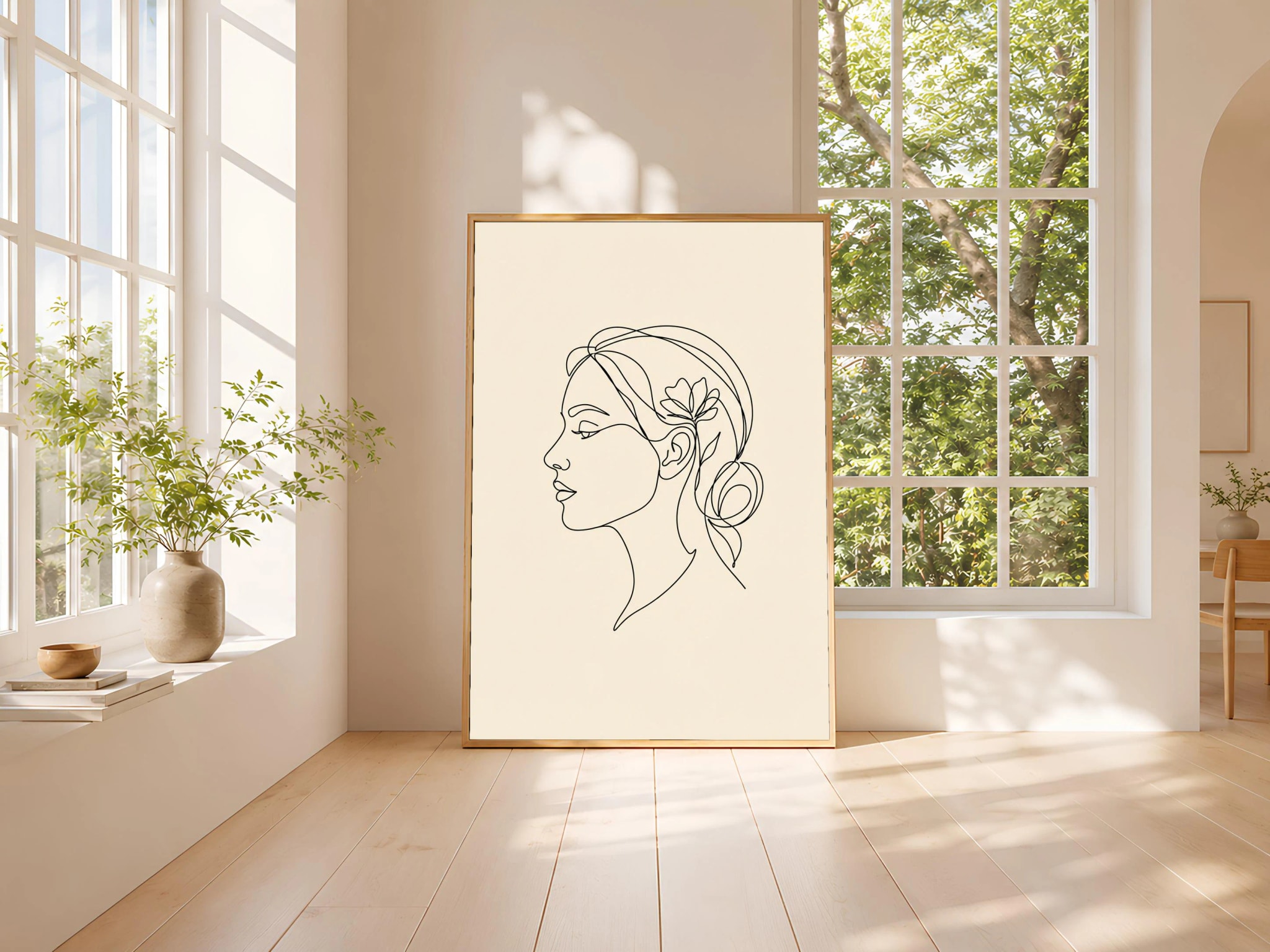 Line Art Face Print, Minimalist One Line Portrait Poster, Cream Wall Art, Modern Art Gift – Calm Wall Art by Artsify thumbnail 3