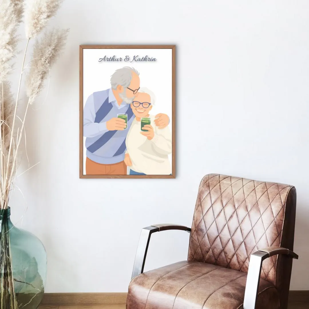 Custom Couple Cartoon Portrait, Personalized Couple Illustration Poster, Custom Love Portrait, Anniversary Gift, Valentine's Gift – Calm Wall Art by Artsify thumbnail 3