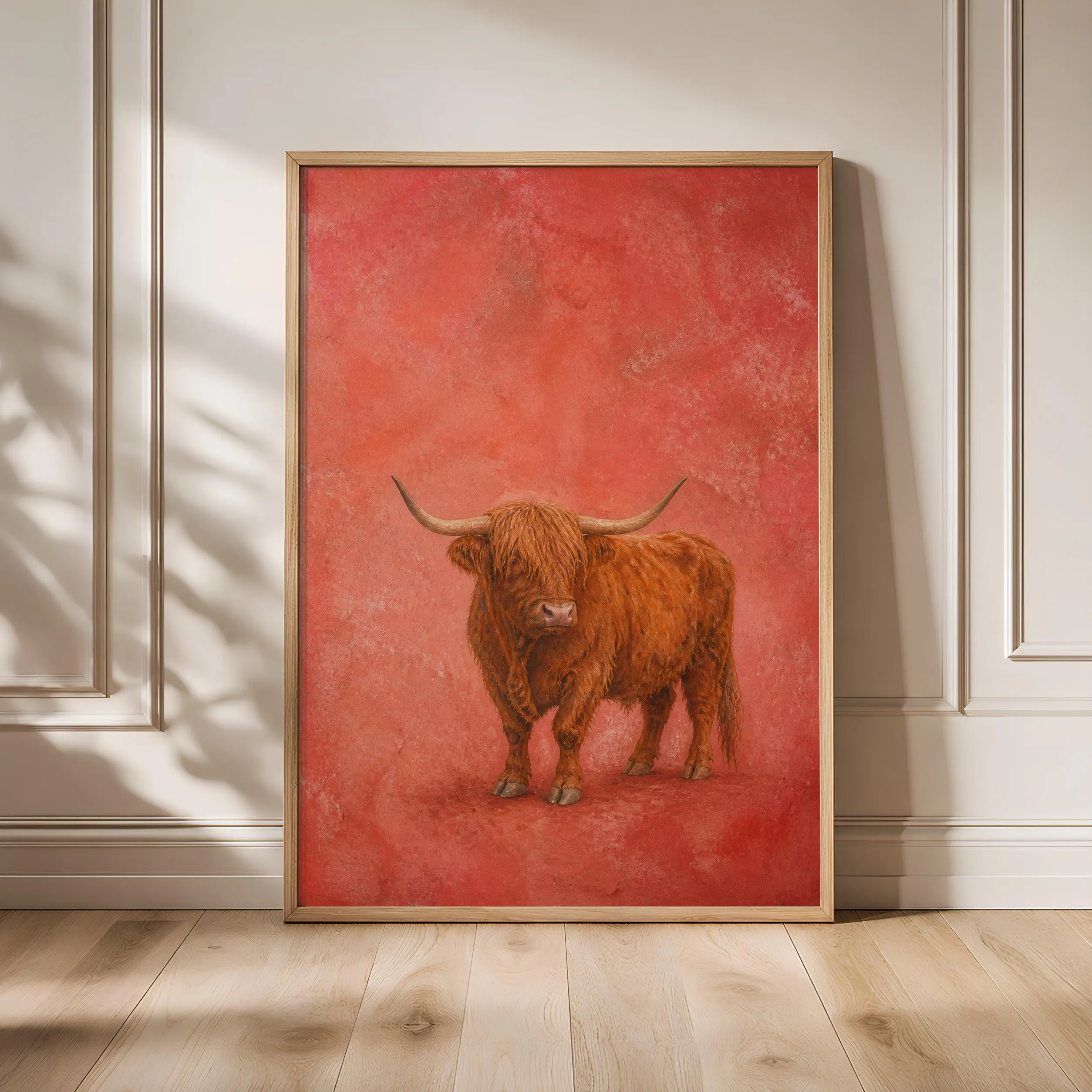 Highland Cow Wall Art, Coral Fresco Farmhouse Painting, Minimalist Animal Print, Housewarming Gift – Calm Wall Art by Artsify