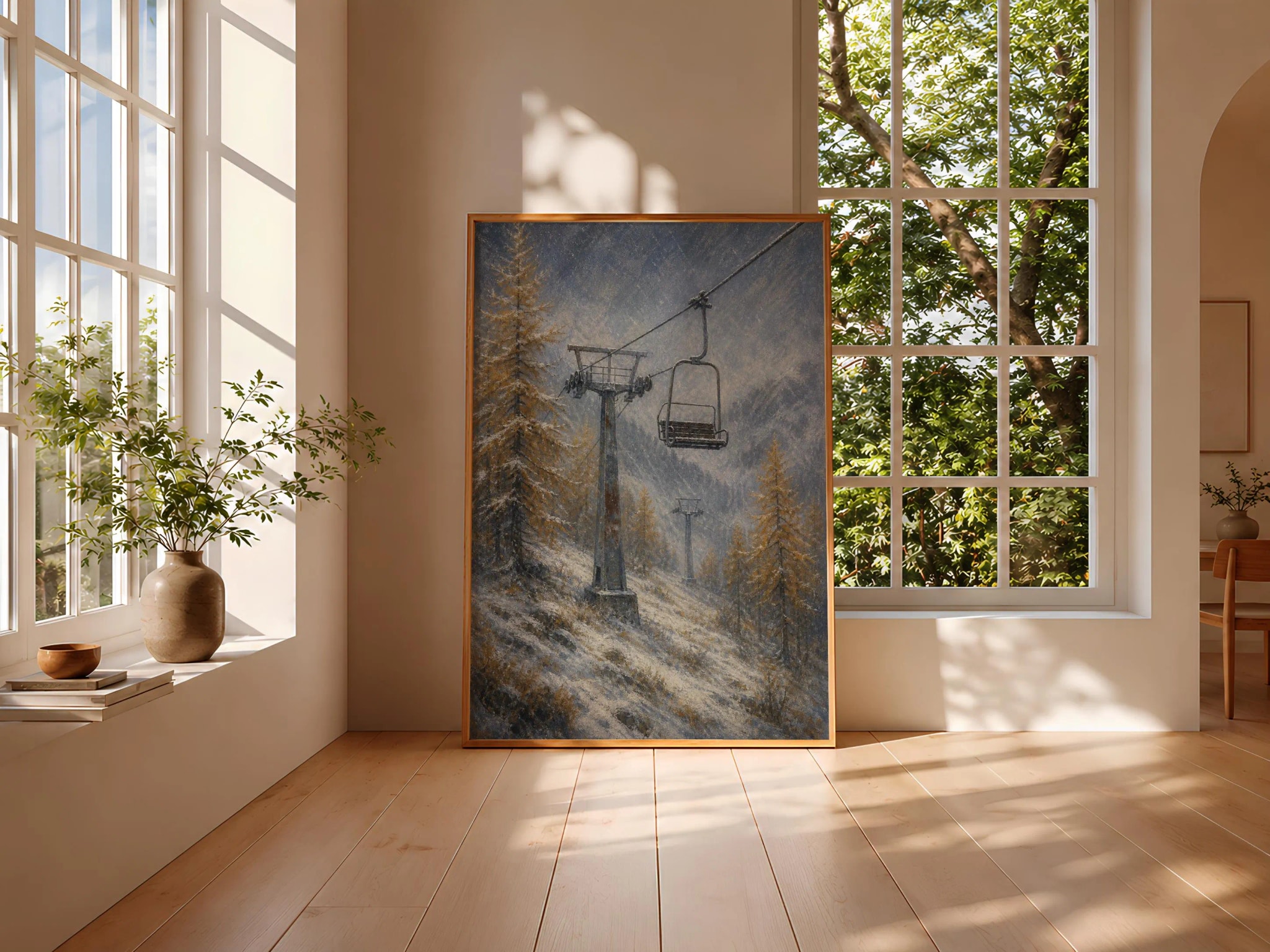 Chairlift Painting Print, Retro Ski Wall Art, Alpine Winter Poster, Mountain Lodge Decor, Housewarming Gift – Calm Wall Art by Artsify thumbnail 3