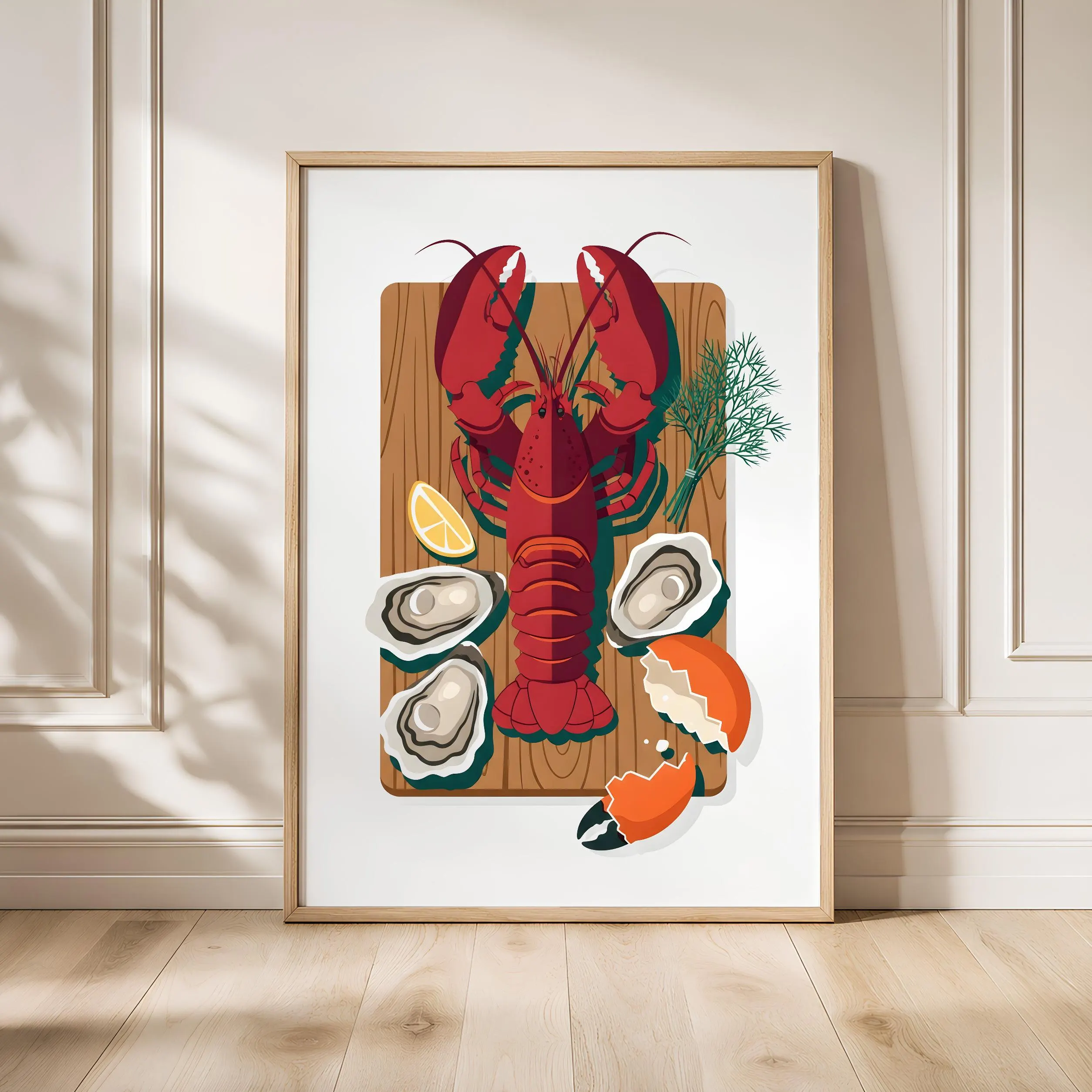 Lobster Still Life Print, Coastal Seafood Poster, Nautical Kitchen Wall Art, Dining Room Decor, Housewarming Gift – Calm Wall Art by Artsify