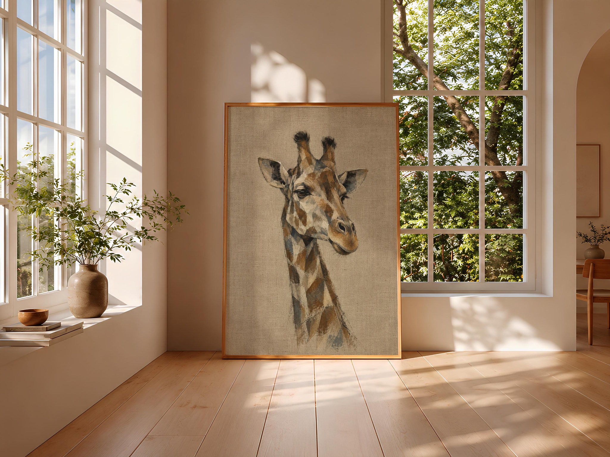 Cubist Giraffe Wall Art, Abstract Geometric Safari Portrait, Modern Neutral Decor – Calm Wall Art by Artsify thumbnail 3