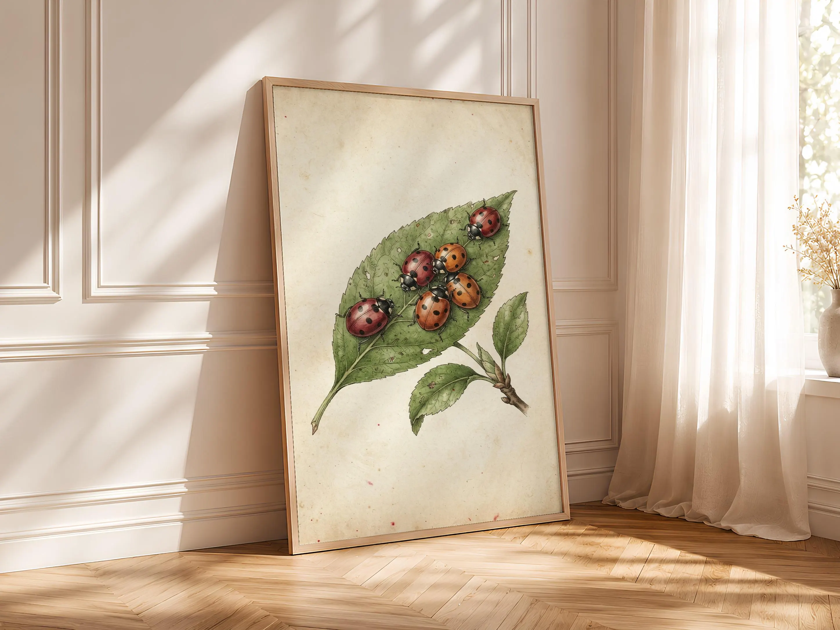 Ladybird Beetle Print, Vintage Botanical Poster, Red Wall Art, Cottagecore Decor, Housewarming Gift – Calm Wall Art by Artsify thumbnail 4