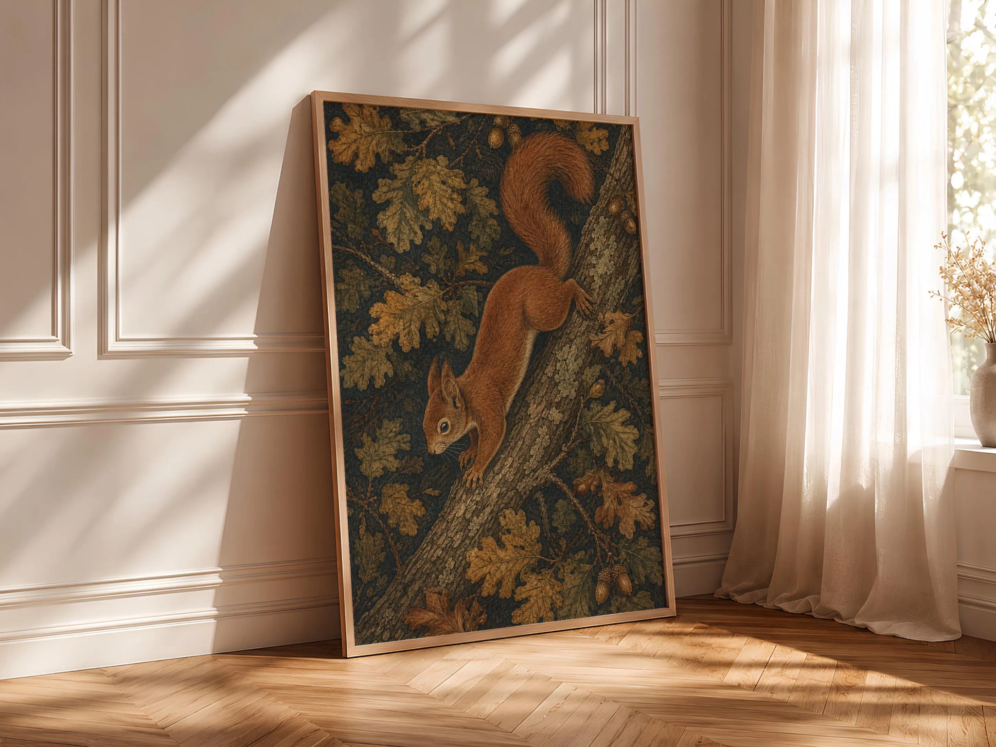 William Morris Squirrel Print, Red Squirrel Wall Art, Oak Woodland Poster, Autumn Cottagecore Decor, Housewarming Gift – Calm Wall Art by Artsify thumbnail 4