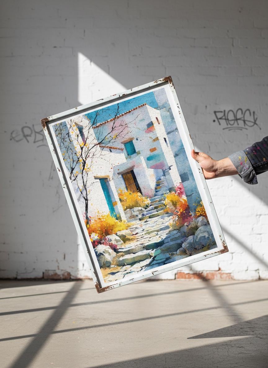 Mediterranean Village Watercolor Art Print, European Cottage Illustration – Calm Wall Art by Artsify thumbnail 5