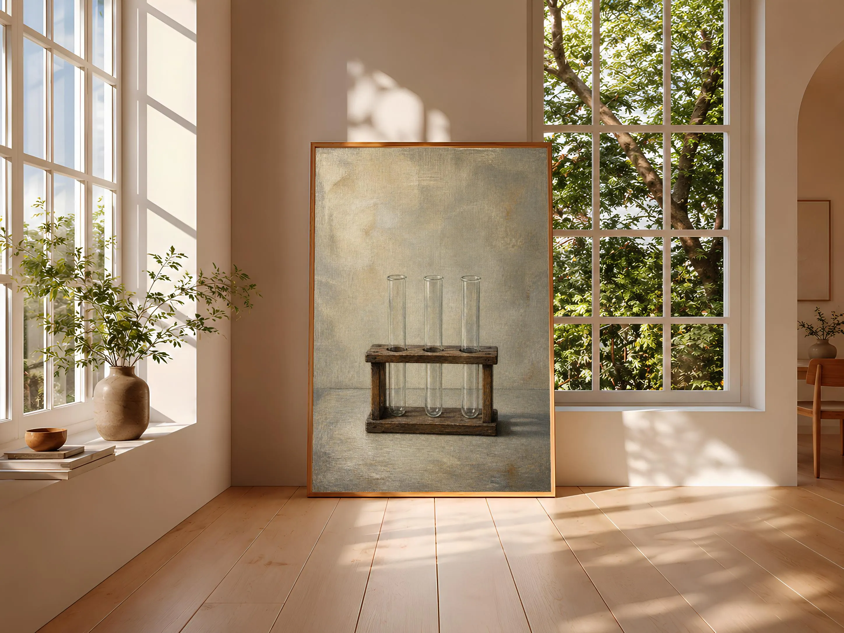 Test Tube Wall Art, Minimal Laboratory Tempera Painting Print – Calm Wall Art by Artsify thumbnail 3
