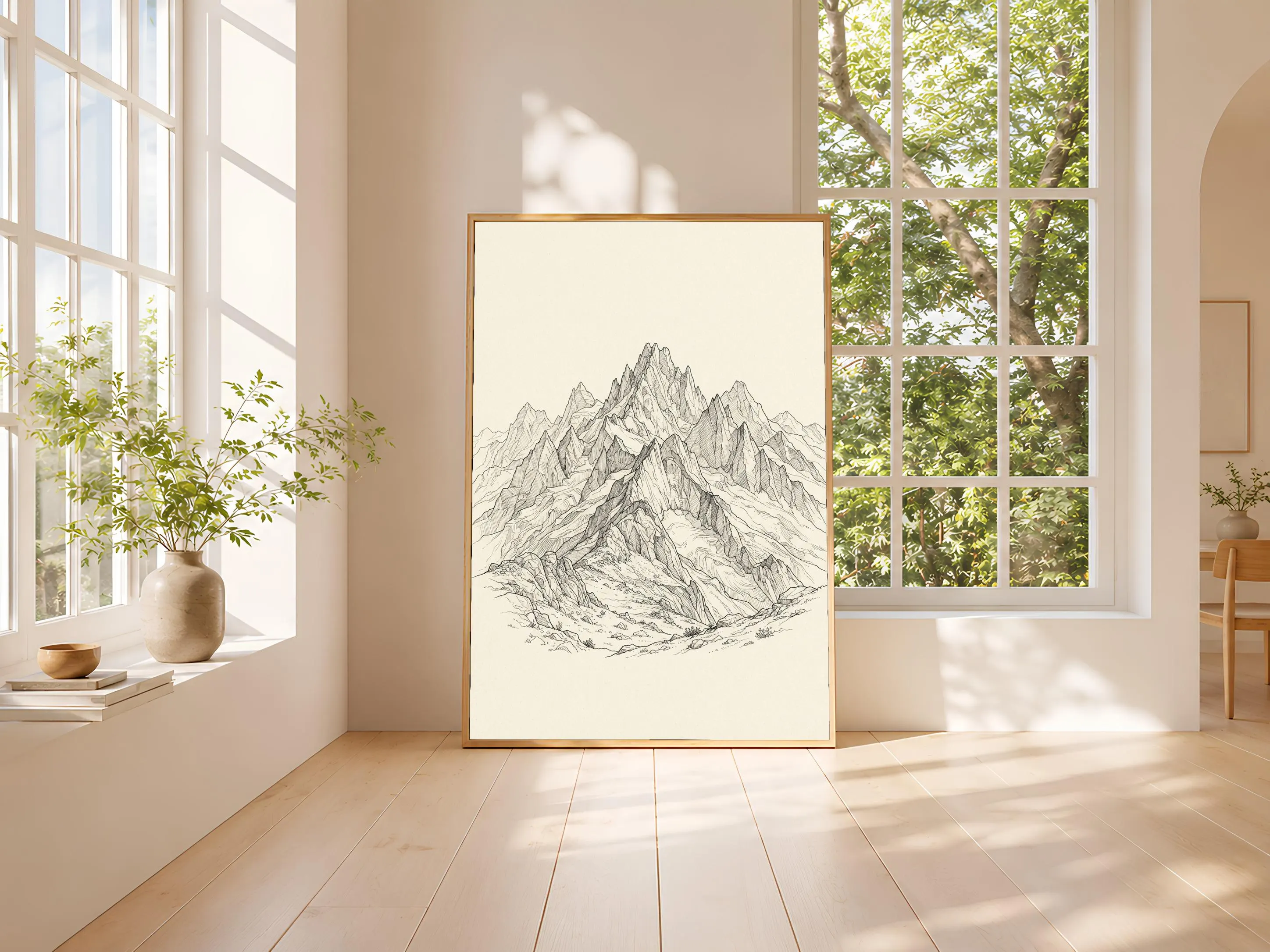 Mountain Range Line Art Print, Alpine Peaks Ink Sketch, Minimalist Poster, Office Decor, Housewarming Gift – Calm Wall Art by Artsify thumbnail 3