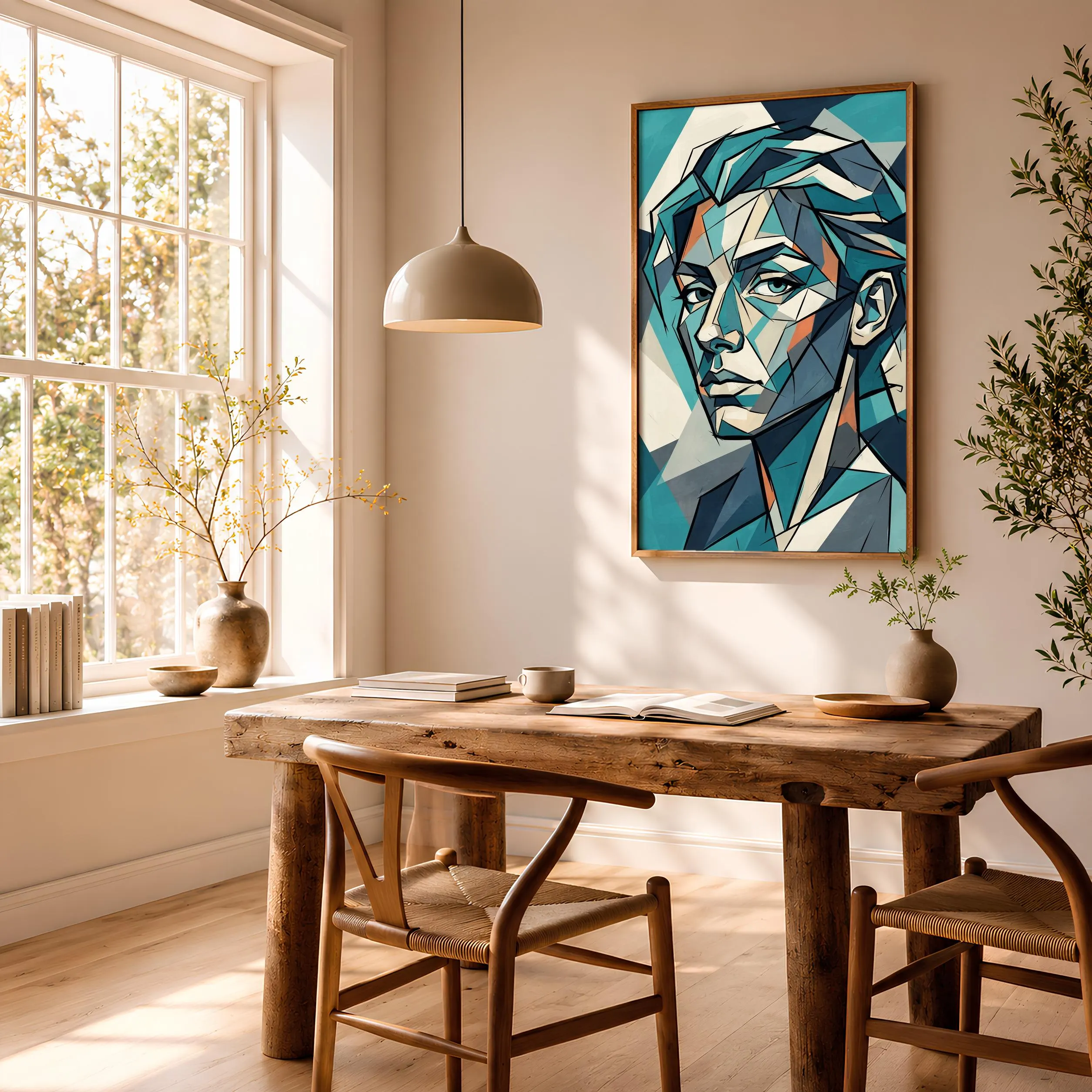 Cubist Portrait Print, Abstract Geometric Face Poster, Teal Wall Art, Modern Art Gift – Calm Wall Art by Artsify thumbnail 2