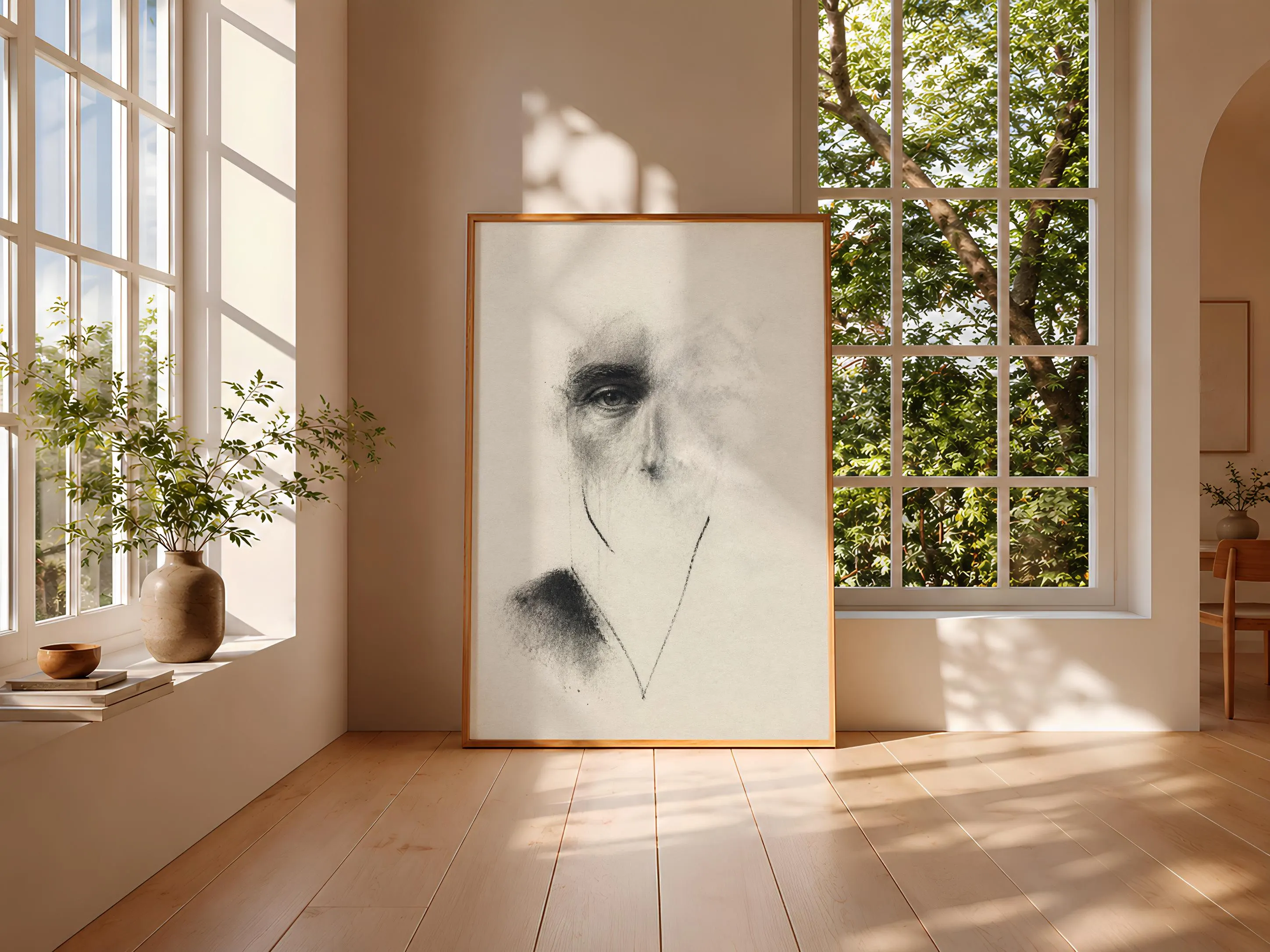 Minimalist Charcoal Portrait Print, Line Art Wall Art, Soft Grey Poster, Housewarming Gift – Calm Wall Art by Artsify thumbnail 3