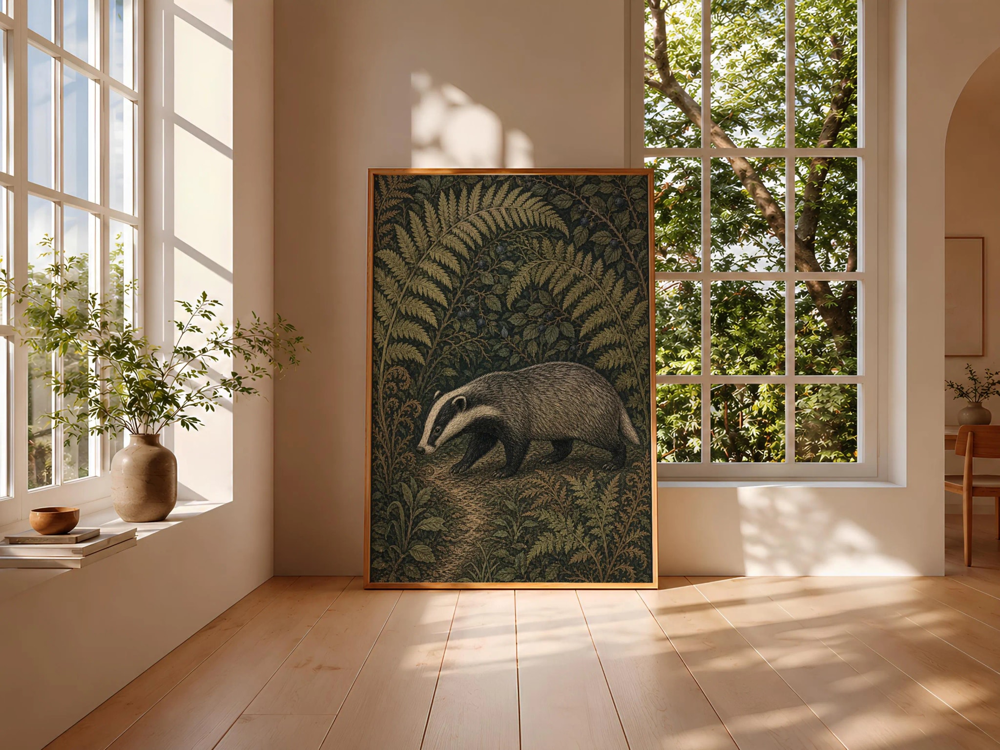 Vintage Badger Print, Woodland Animal Wall Art, Arts and Crafts Wildlife Poster, Dark Cottagecore Decor, Housewarming Gift – Calm Wall Art by Artsify thumbnail 3
