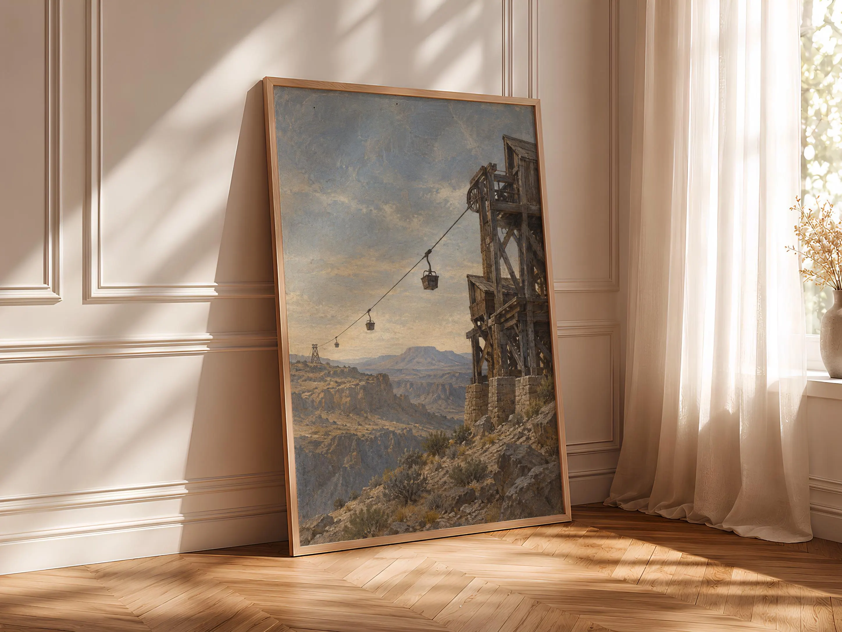 Desert Ore Tram Wall Art, Vintage Western Industrial Painting – Calm Wall Art by Artsify thumbnail 4