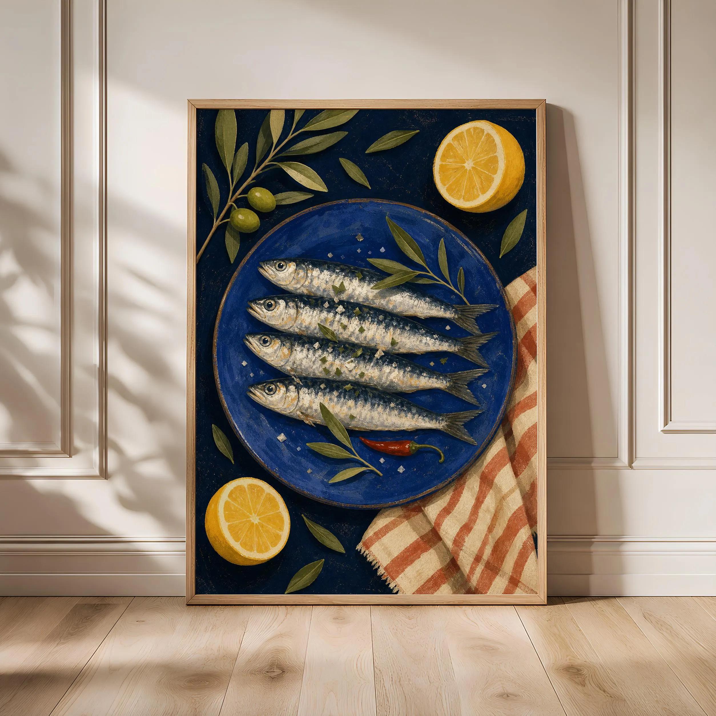 Sardine Kitchen Print, Mediterranean Still Life Wall Art, Vintage Editorial Poster, Coastal Dining Decor, Housewarming Gift – Calm Wall Art by Artsify