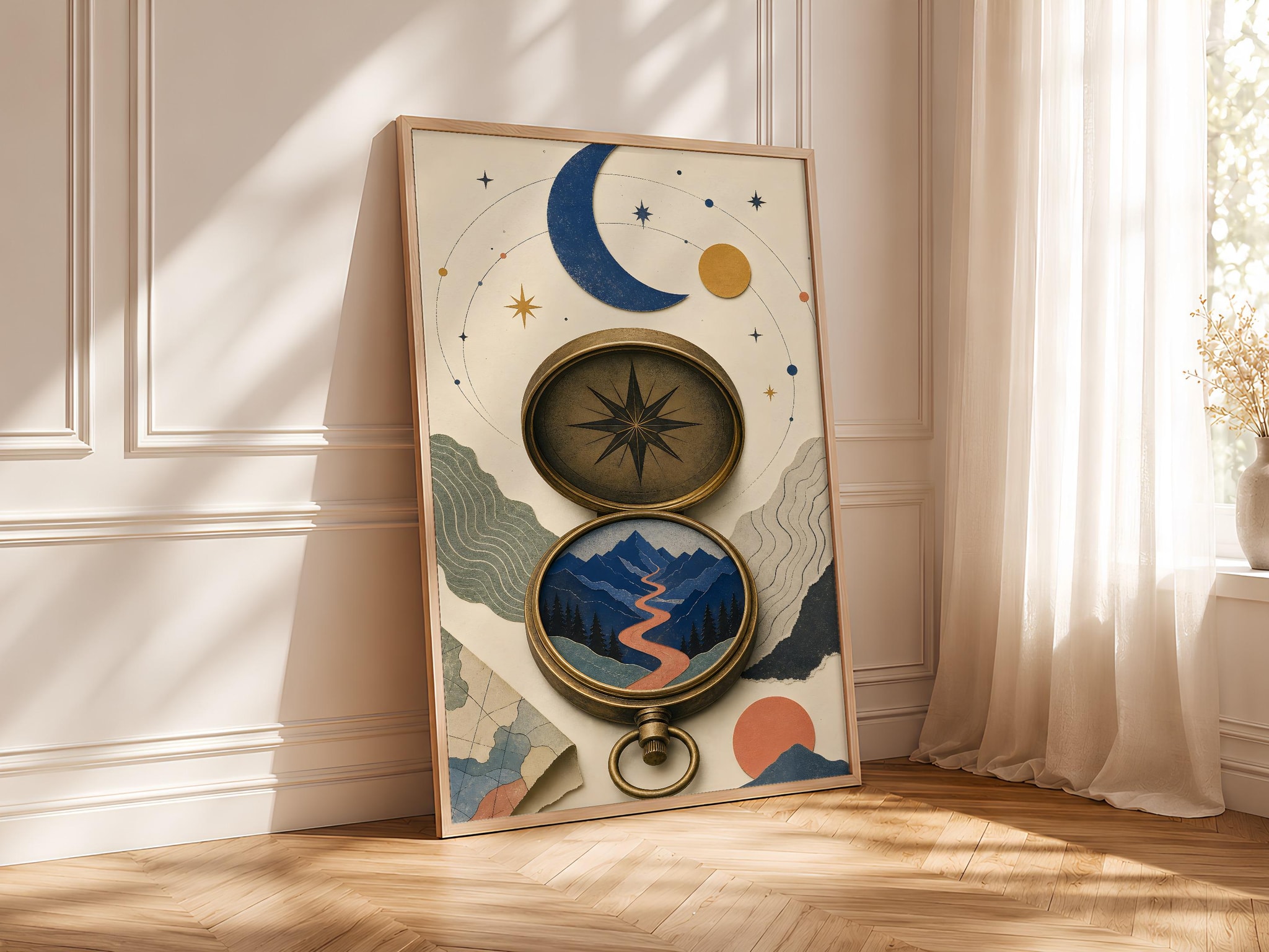 Vintage Compass Print, Celestial Travel Wall Art, Antique Map Poster, Adventure Lover Gift, Housewarming Gift – Calm Wall Art by Artsify thumbnail 4