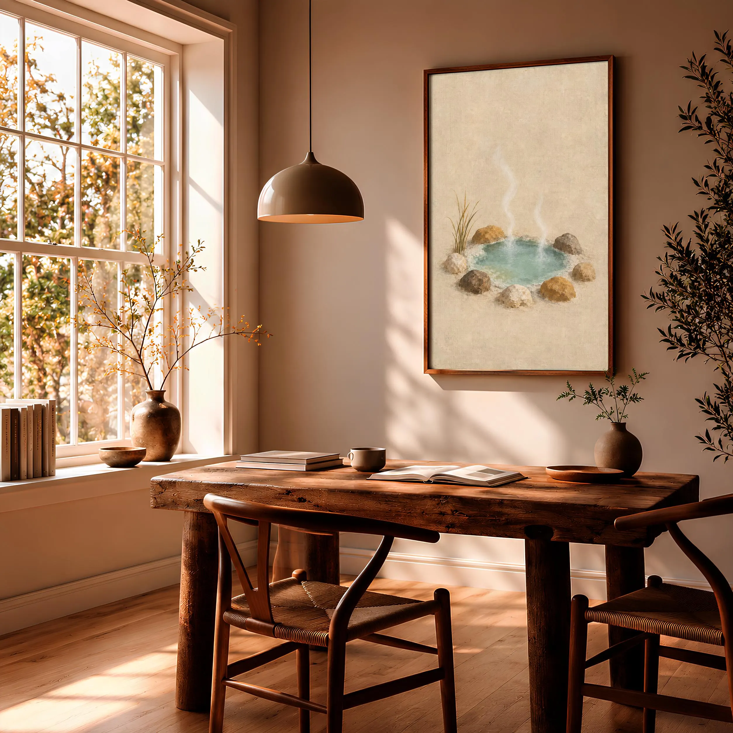 Mineral Spring Wall Art, Warm Wabi Sabi Japandi Landscape Painting – Calm Wall Art by Artsify thumbnail 2
