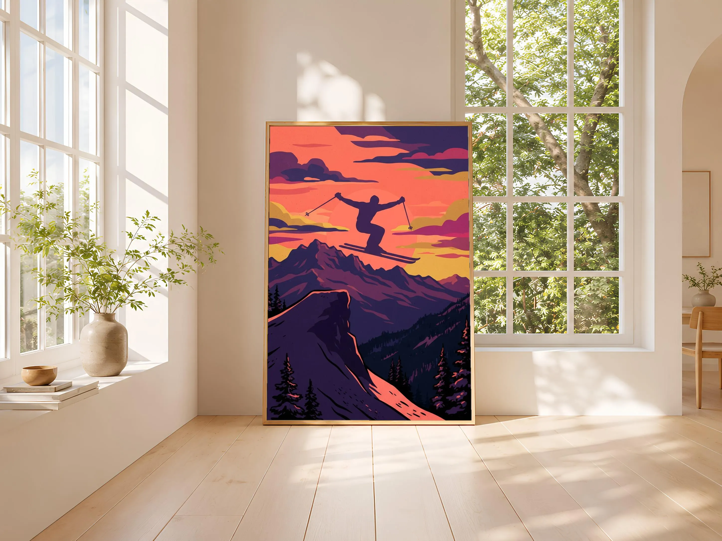 Ski Jump Print, Alpine WPA Travel Poster, Coral Purple Wall Art, Bedroom Decor, Housewarming Gift – Calm Wall Art by Artsify thumbnail 3