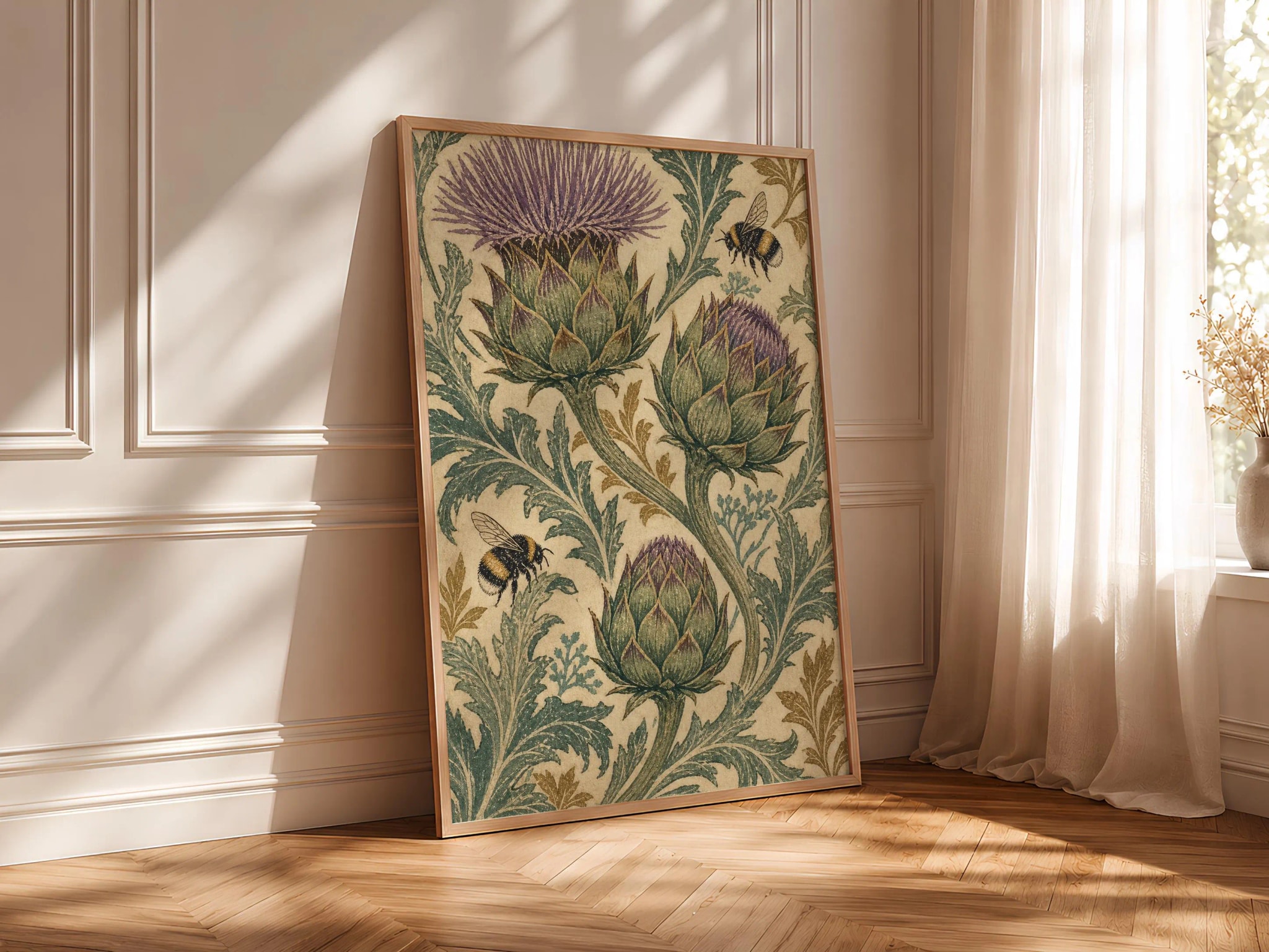 Arts and Crafts Botanical Print, William Morris Style Wall Art, Bumblebee Garden Poster, Vintage Floral Decor, Housewarming Gift – Calm Wall Art by Artsify thumbnail 4