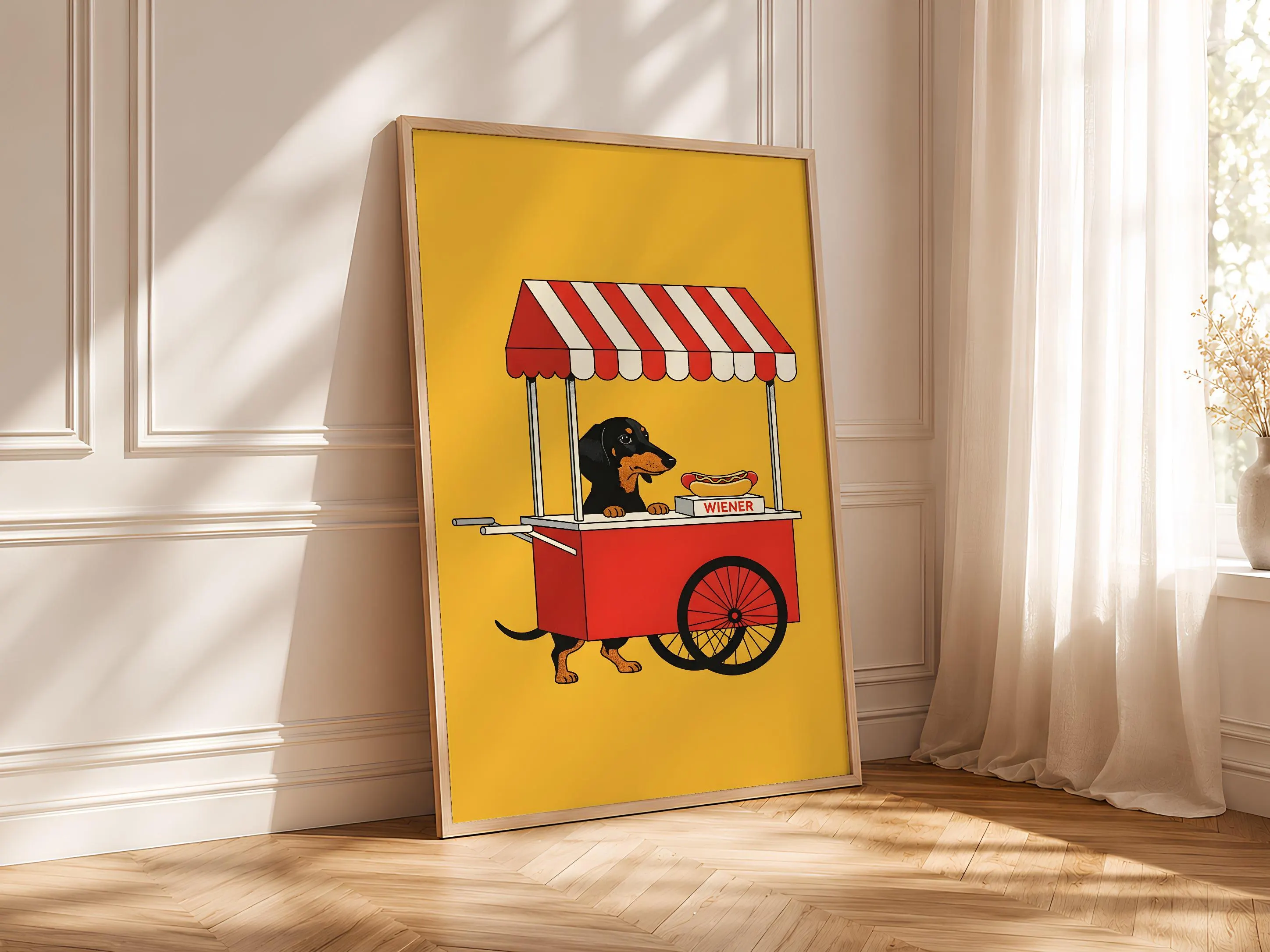 Funny Dachshund Art Print, Hotdog Stand Dog Poster, Retro Kitchen Wall Art, Quirky Food Decor, Dog Lover Gift, Housewarming Gift – Calm Wall Art by Artsify thumbnail 4