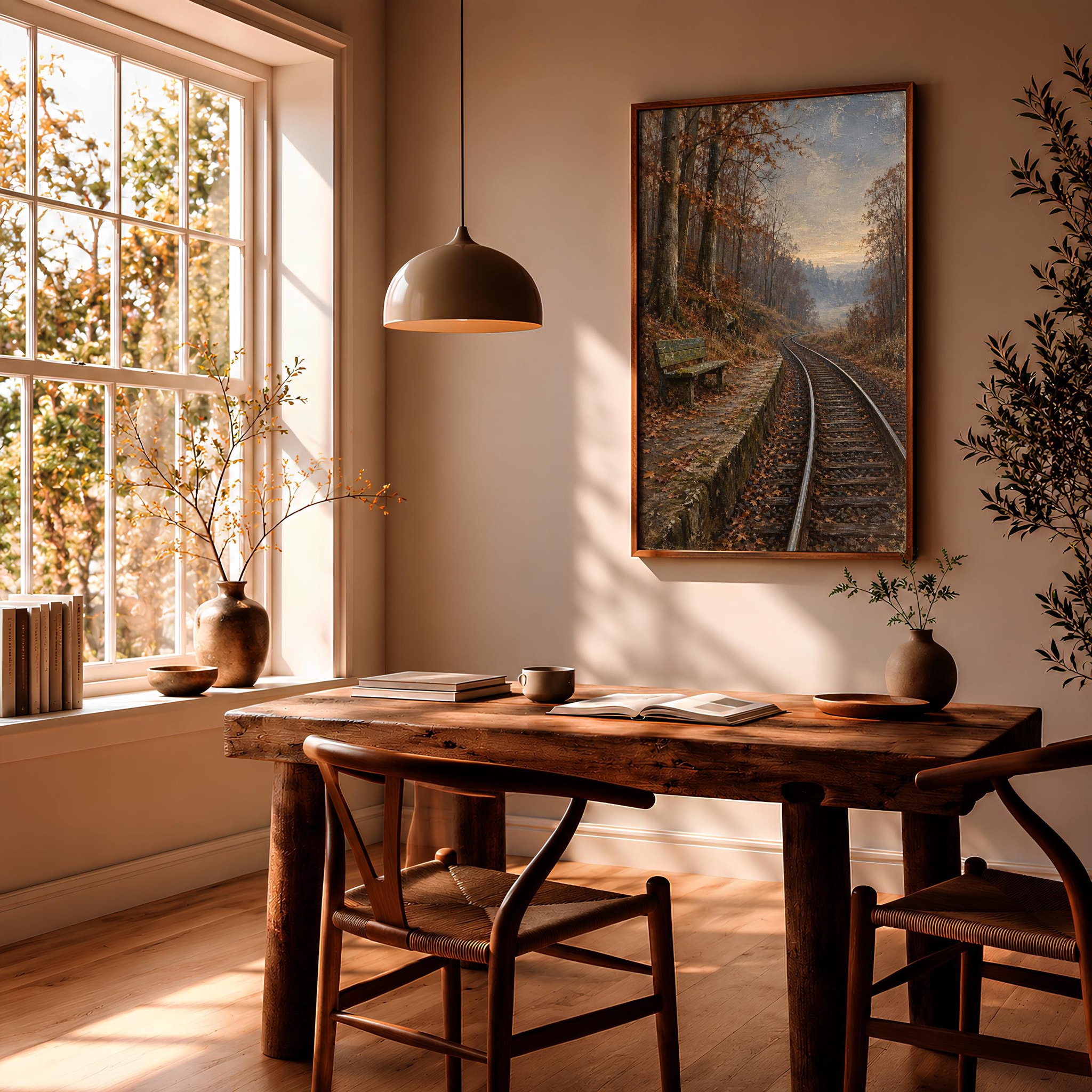 Autumn Forest Platform Wall Art, Empty Railway Oil Painting, Cottagecore Decor – Calm Wall Art by Artsify thumbnail 2