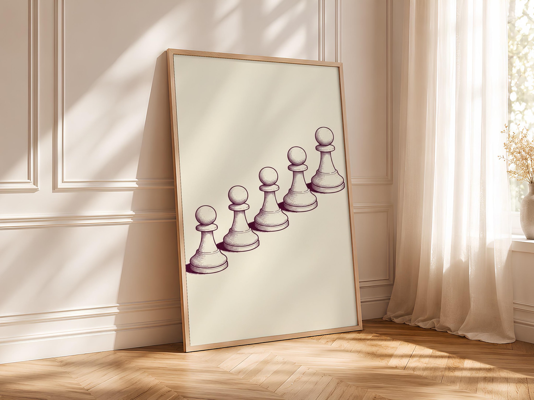 Chess Pawns Line Art Print, Ink Sketch, Game Room Poster, Study Decor, Chess Lover Gift – Calm Wall Art by Artsify thumbnail 4