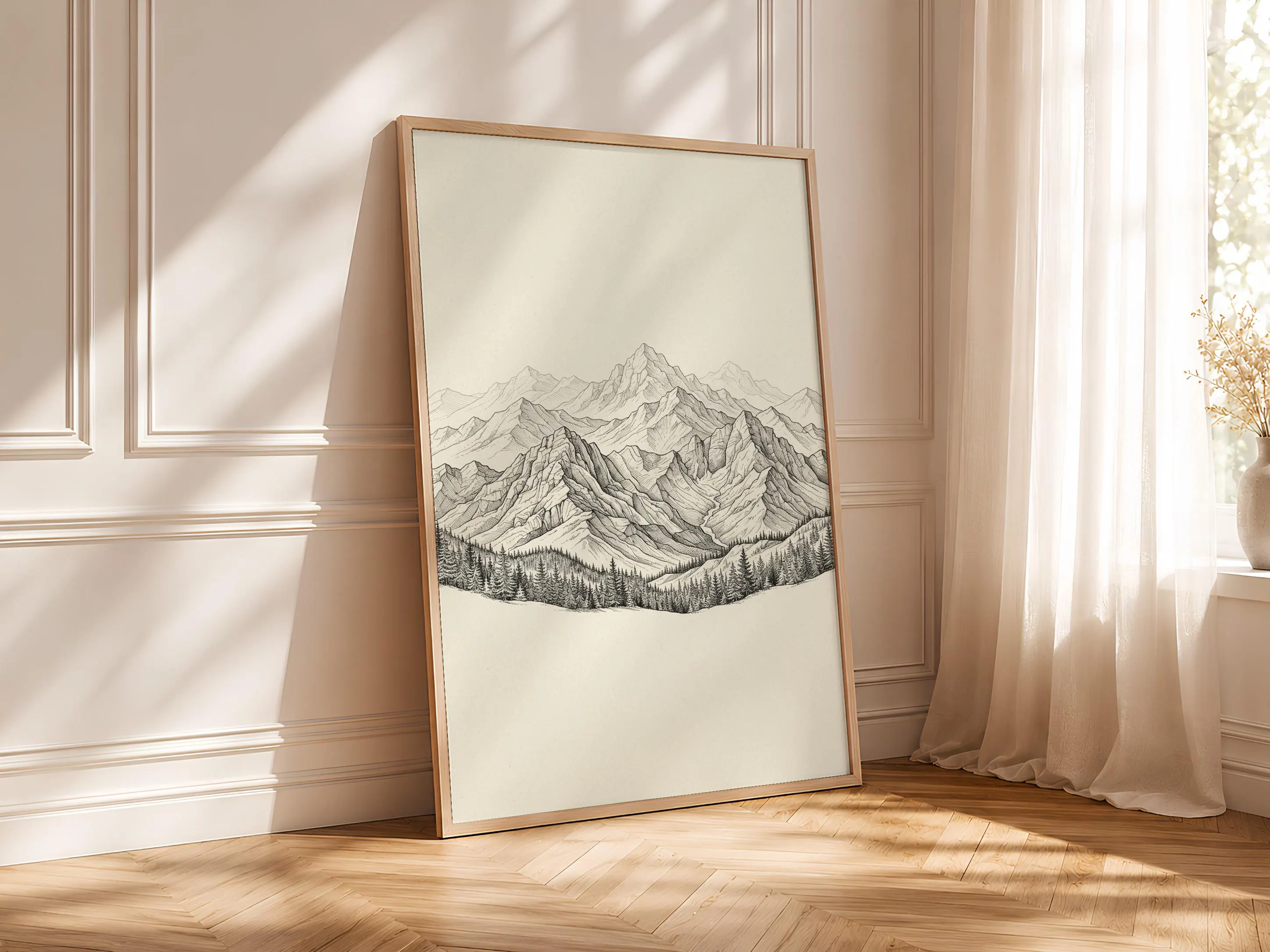 Mountain Forest Line Art Print, Pine Treeline Ink Sketch, Alpine Poster, Office Decor, Housewarming Gift – Calm Wall Art by Artsify thumbnail 4