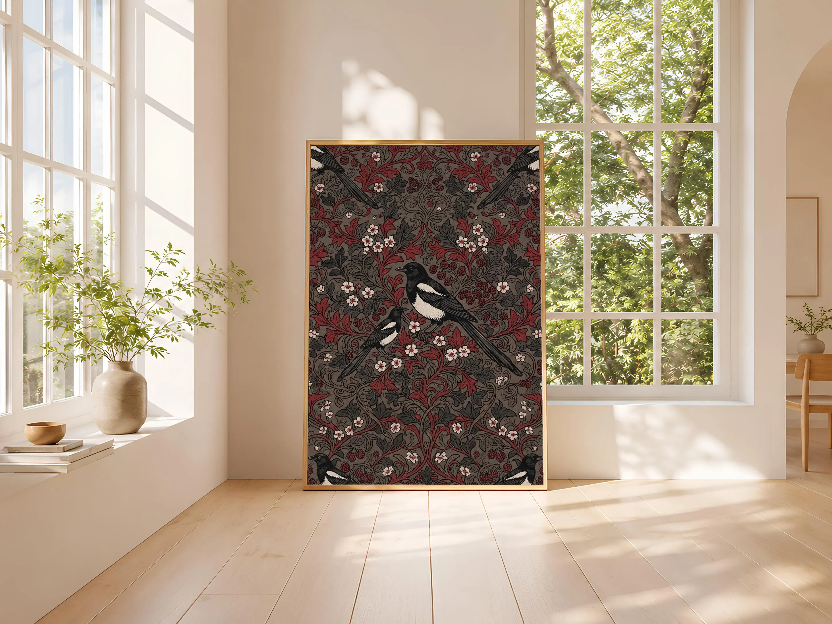William Morris Style Print, Arts and Crafts Magpie Poster, Hawthorn Wall Art, Entryway Decor, Housewarming Gift – Calm Wall Art by Artsify thumbnail 3