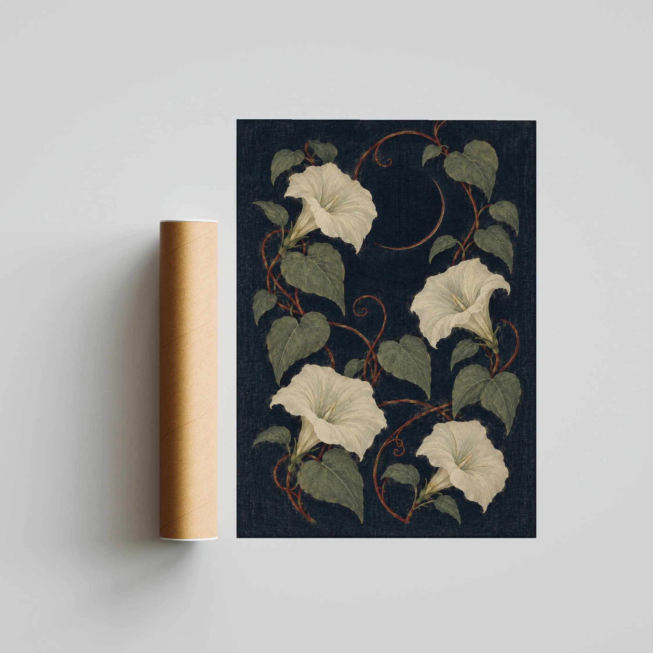 Moonflower Night Garden Wall Art, Indigo Arts and Crafts Botanical Print – Calm Wall Art by Artsify thumbnail 5