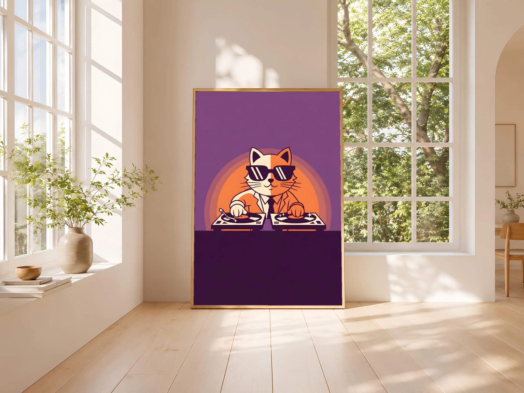 Cat DJ Art Print, Funny Music Poster, Retro Vinyl Wall Art, Quirky Living Room Decor, Music Lover Gift, Housewarming Gift – Calm Wall Art by Artsify thumbnail 3